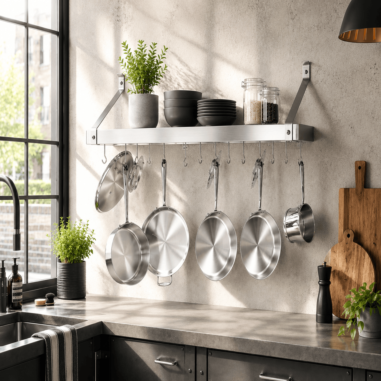 36" Gourmet Deep Bookshelf Wall Rack w/ 12 Hooks
