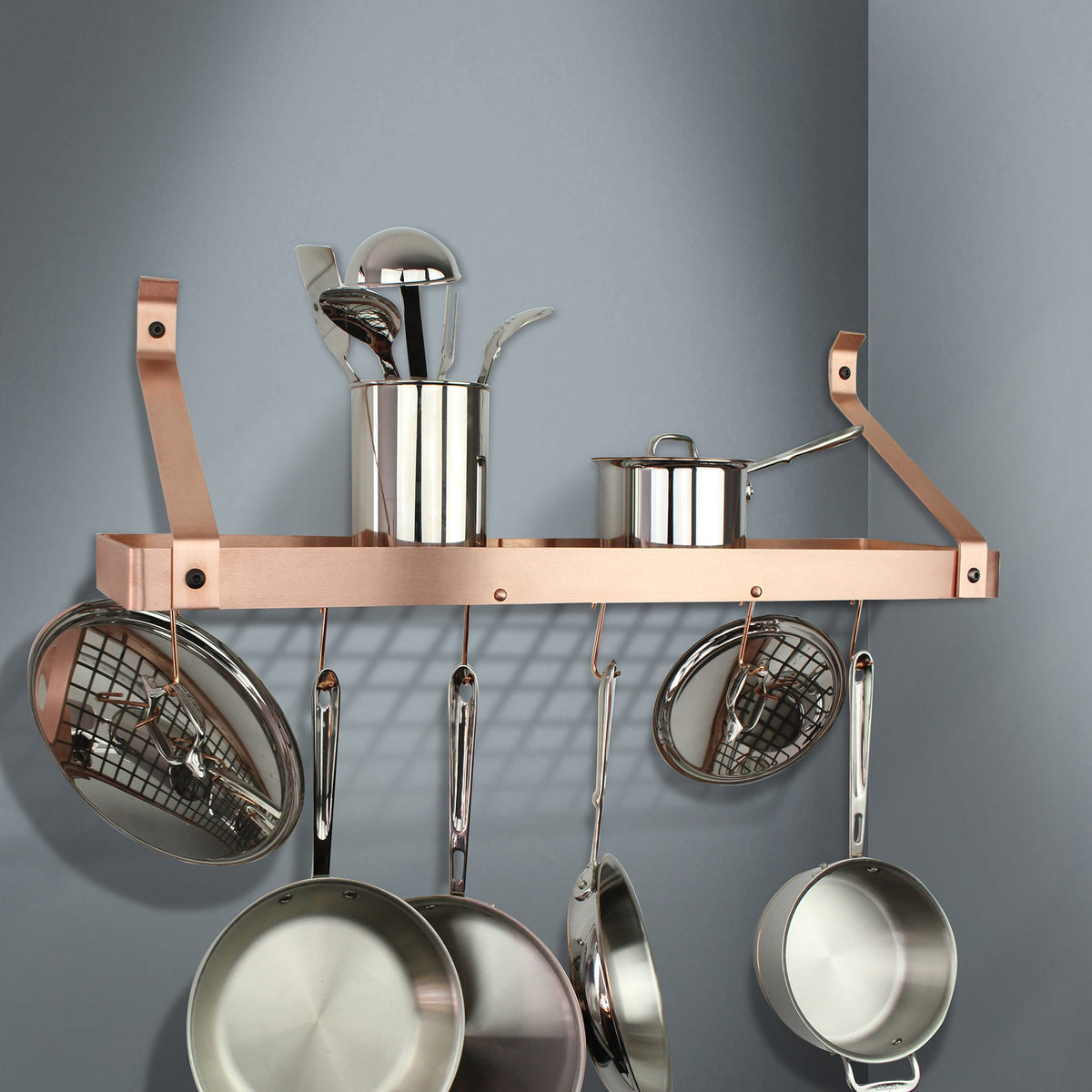 36" Gourmet Deep Bookshelf Wall Rack w/ 12 Hooks