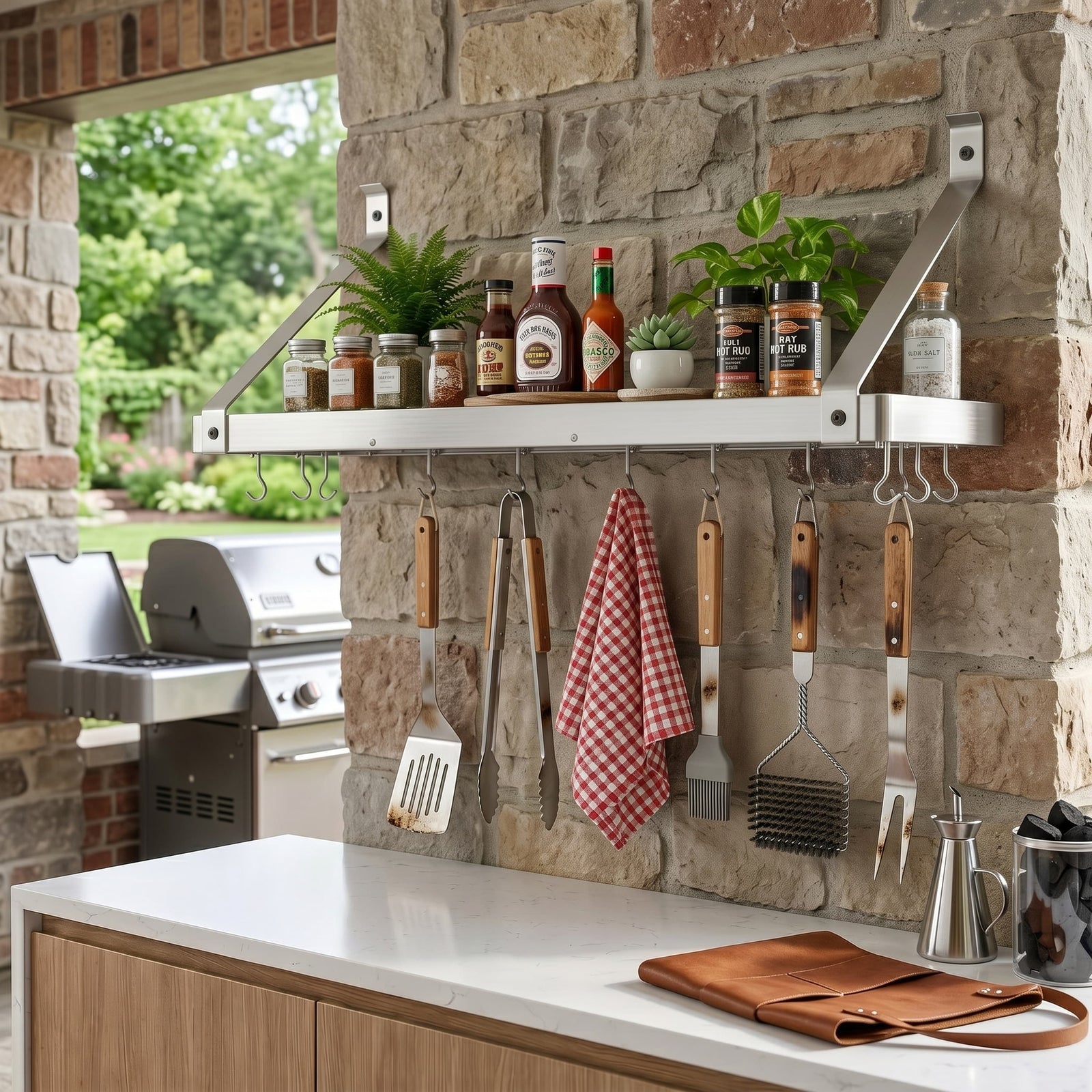 36" Gourmet Deep Bookshelf Wall Rack w/ 12 Hooks