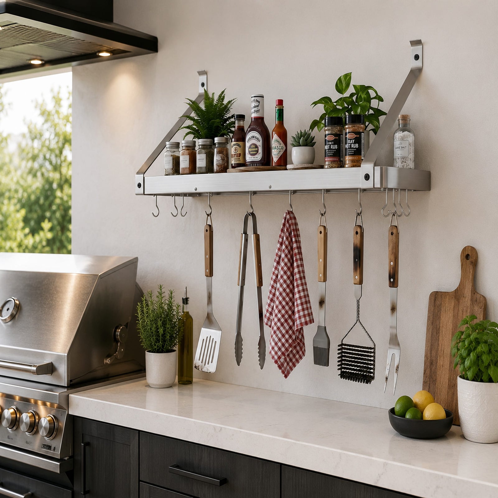 36" Gourmet Deep Bookshelf Wall Rack w/ 12 Hooks