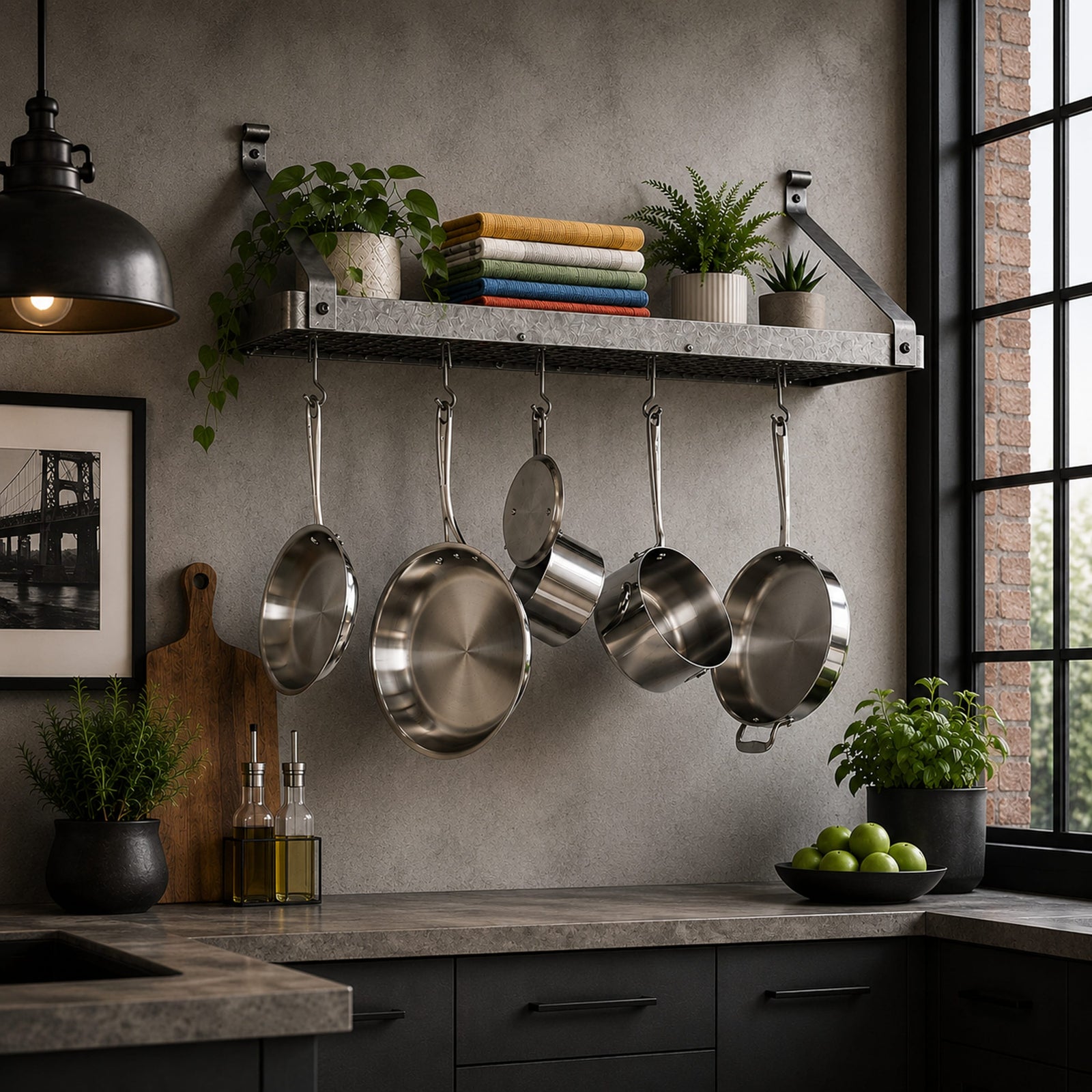 36" Gourmet Deep Bookshelf Wall Rack w/ 12 Hooks