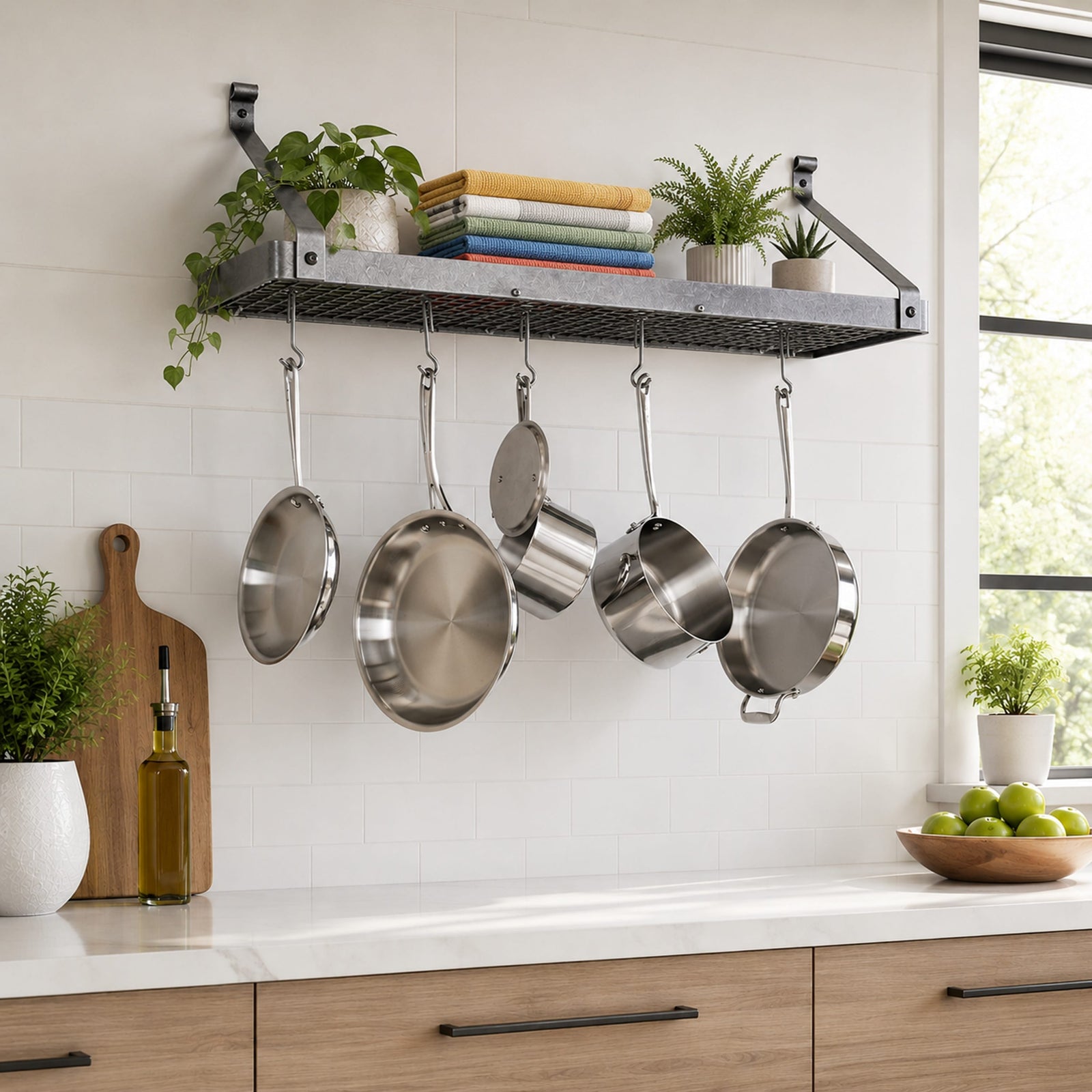 36" Gourmet Deep Bookshelf Wall Rack w/ 12 Hooks