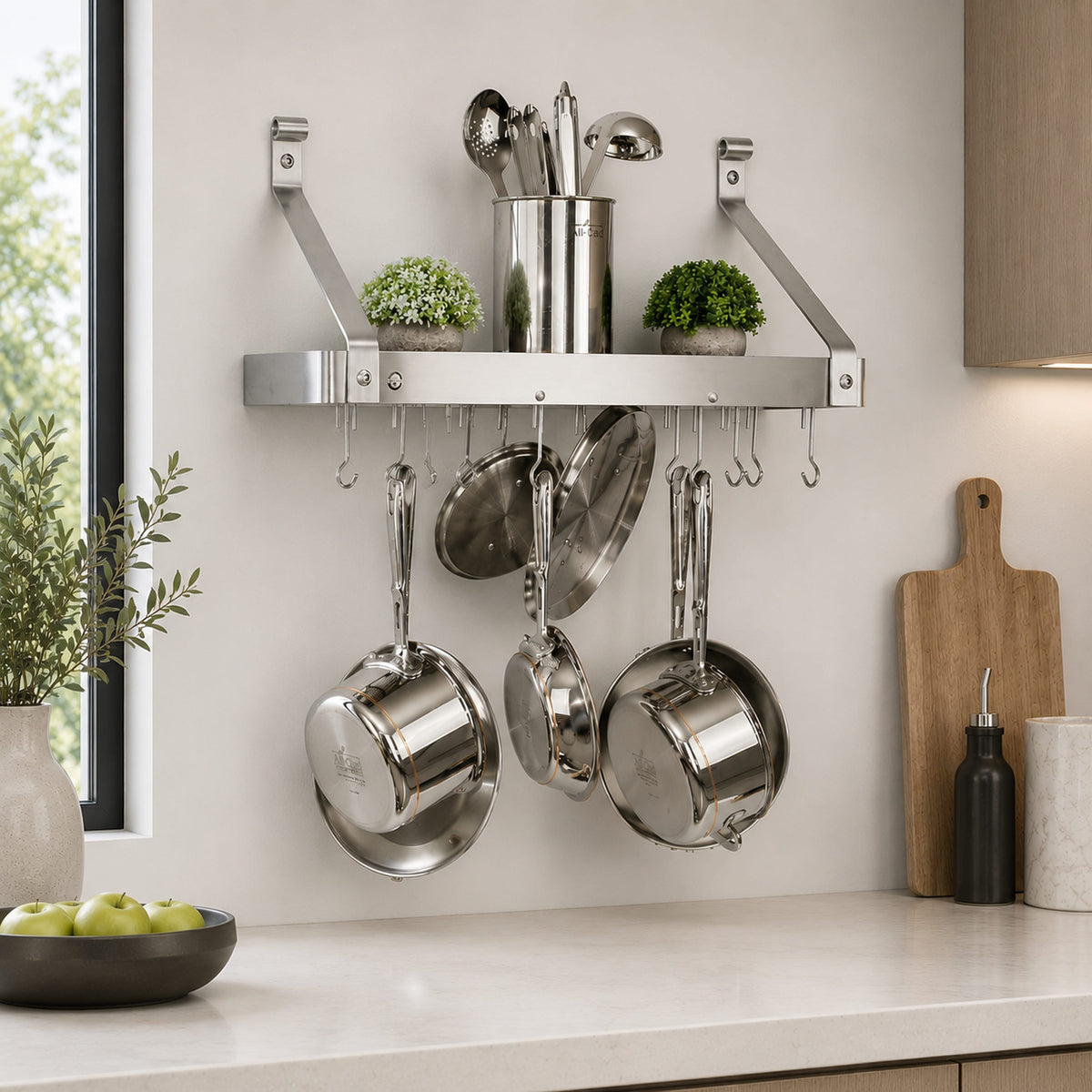 24" Gourmet Bookshelf Wall Rack w/ 12 Hooks