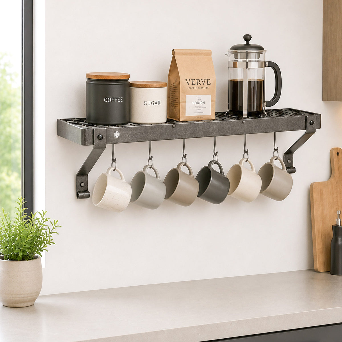 30" Gourmet Bookshelf Wall Rack w/ 12 Hooks