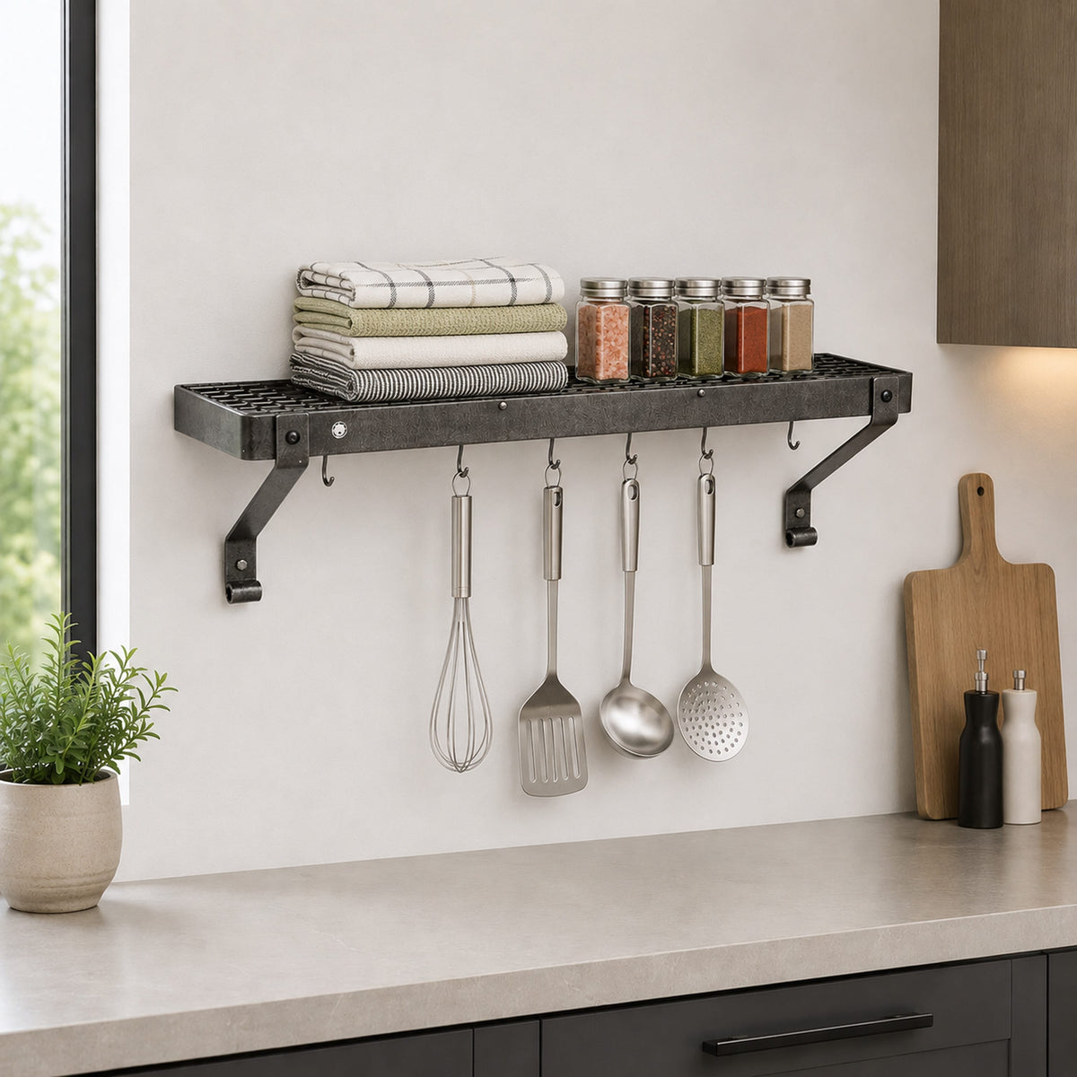30" Gourmet Bookshelf Wall Rack w/ 12 Hooks