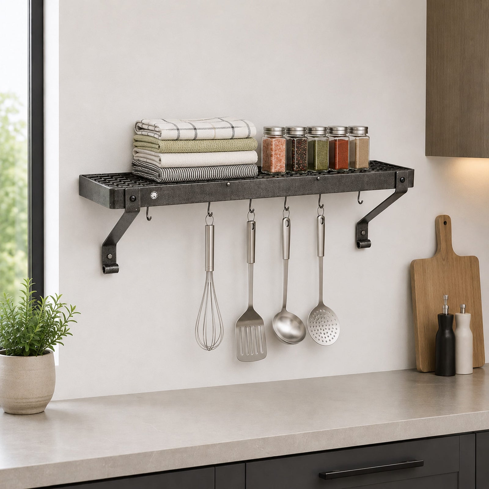 30" Gourmet Bookshelf Wall Rack w/ 12 Hooks