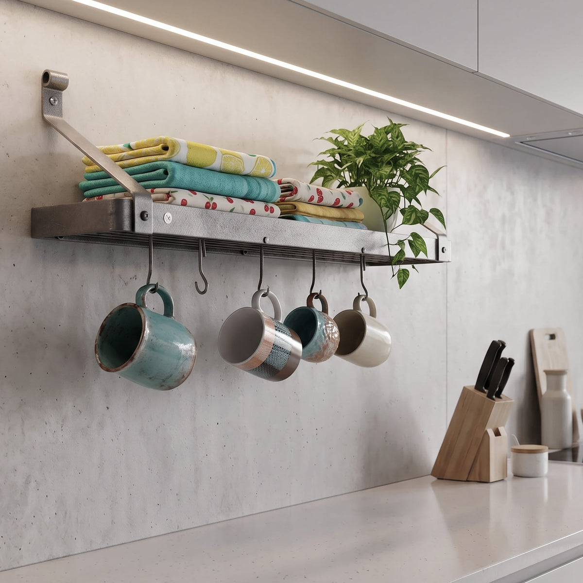 30" Gourmet Bookshelf Wall Rack w/ 12 Hooks
