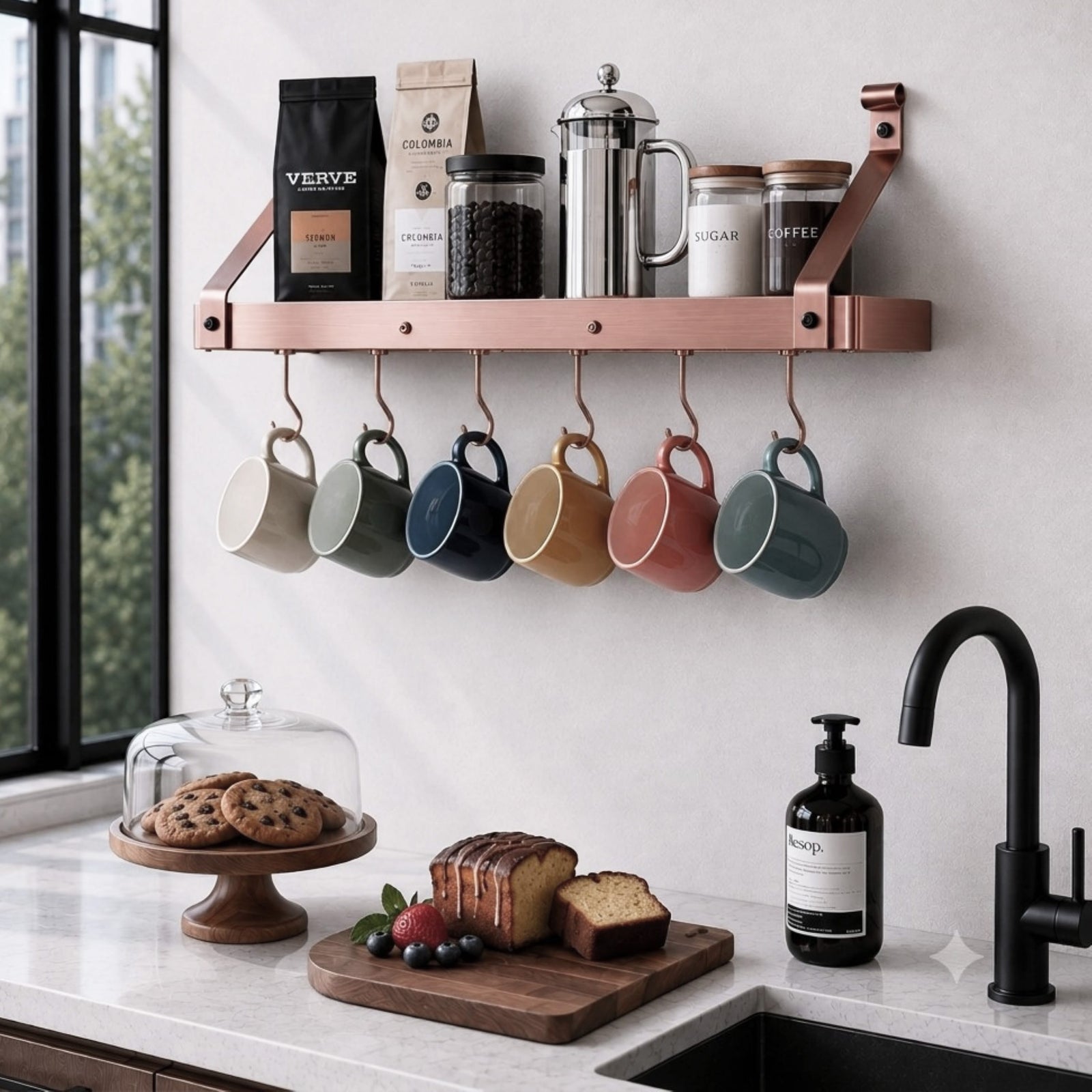 30" Gourmet Bookshelf Wall Rack w/ 12 Hooks