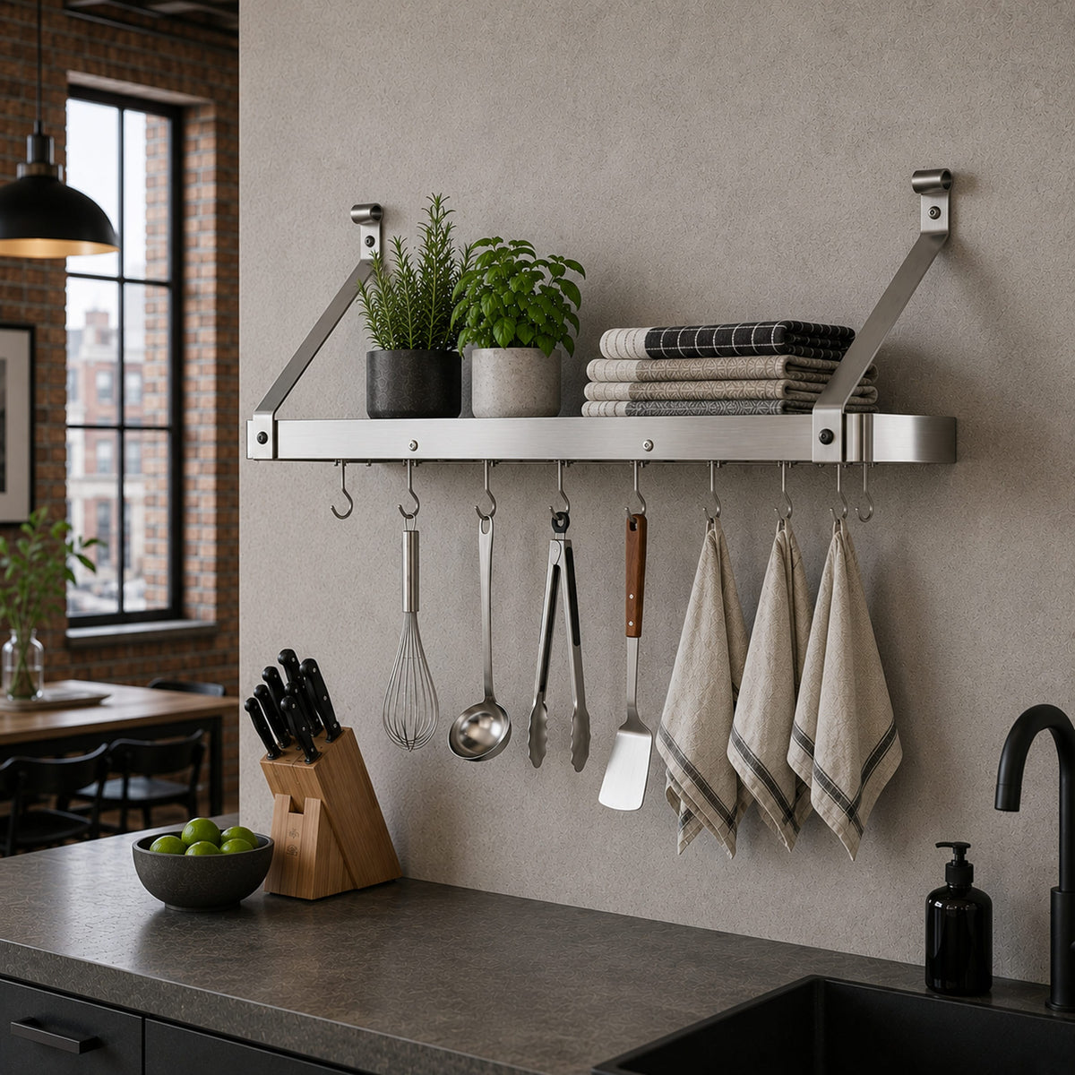 30" Gourmet Bookshelf Wall Rack w/ 12 Hooks