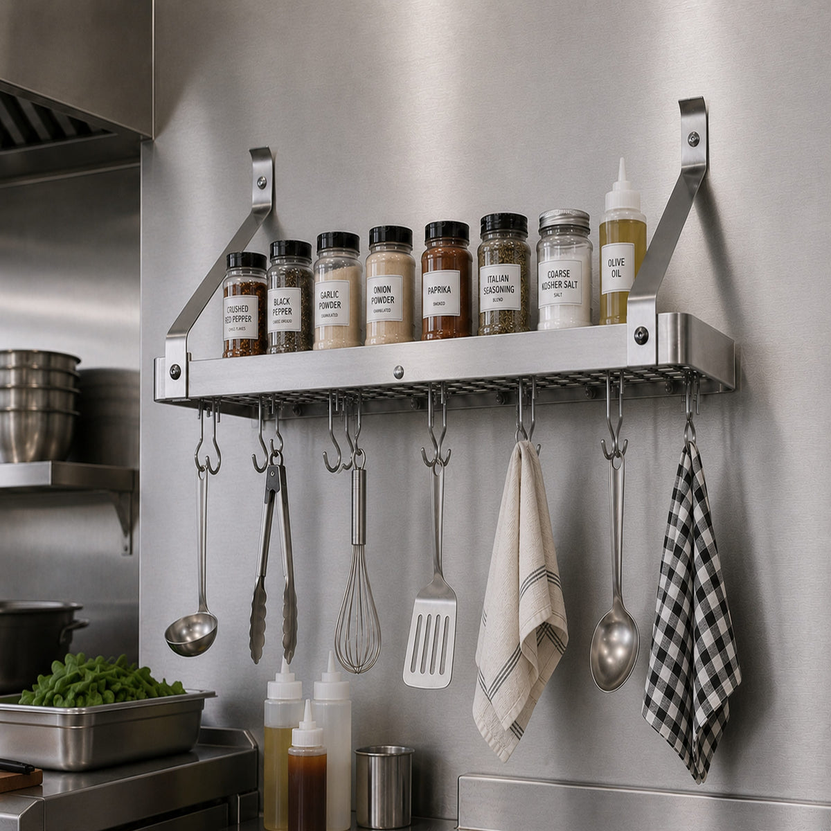 24" Gourmet Bookshelf Wall Rack w/ 12 Hooks