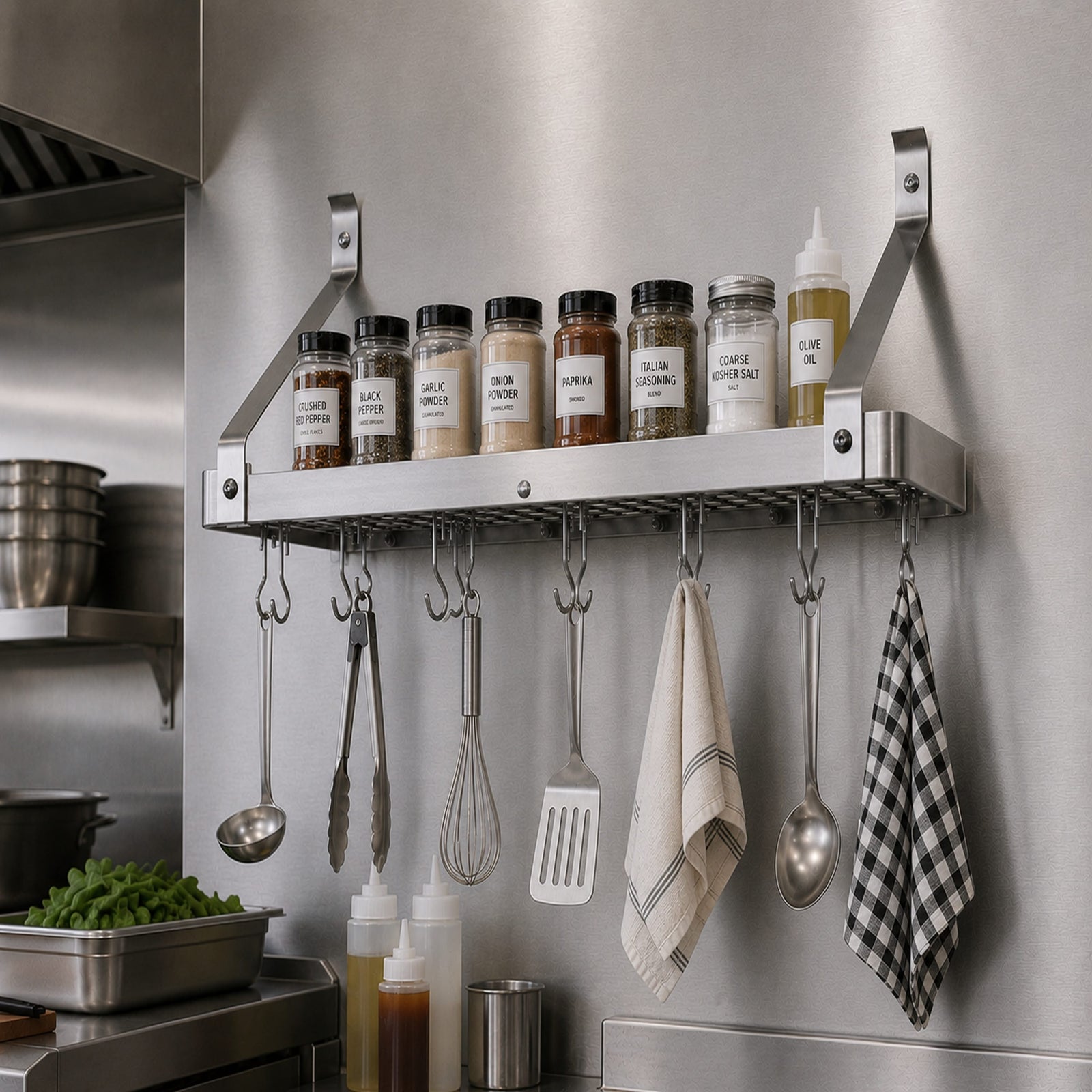 24" Gourmet Bookshelf Wall Rack w/ 12 Hooks