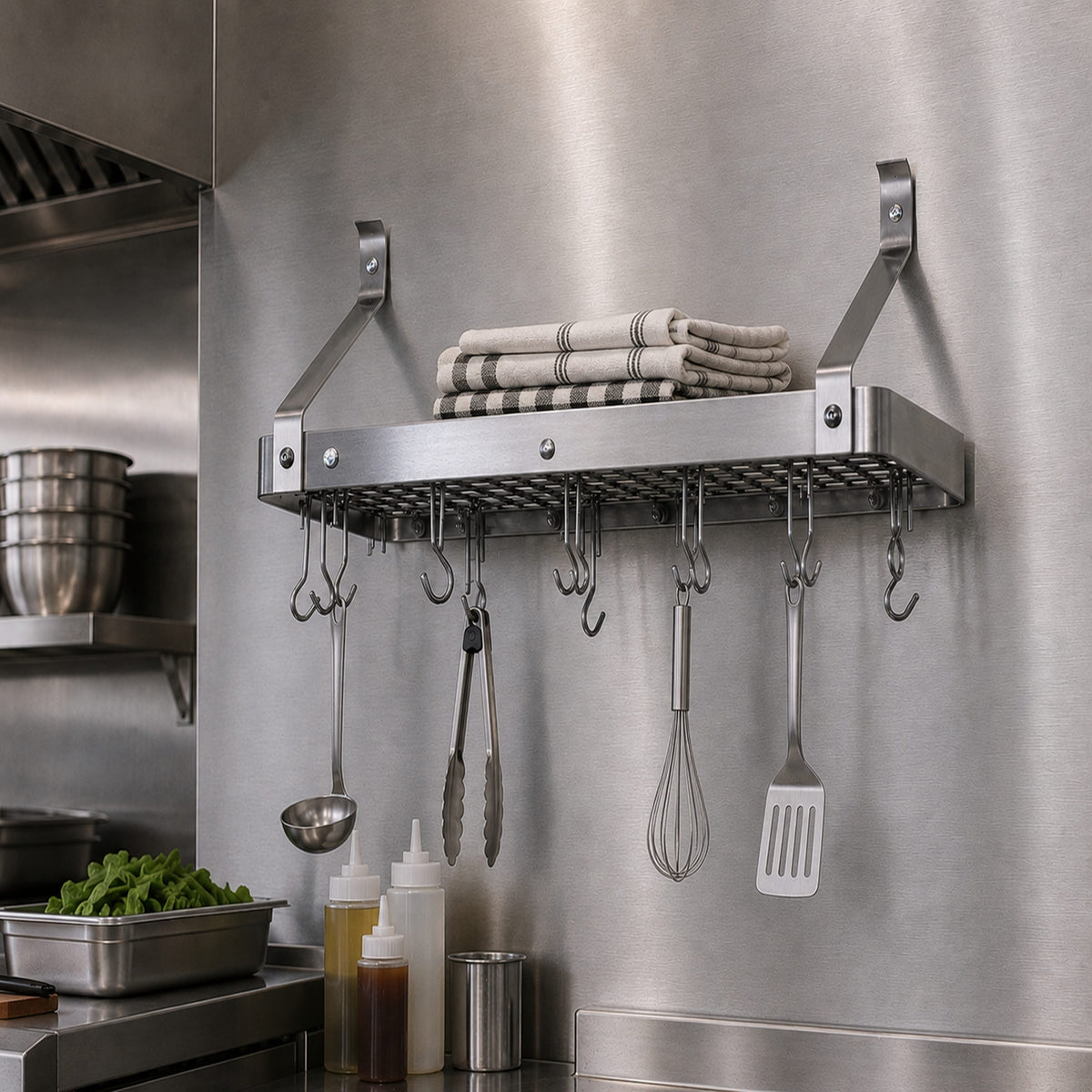 24" Gourmet Bookshelf Wall Rack w/ 12 Hooks