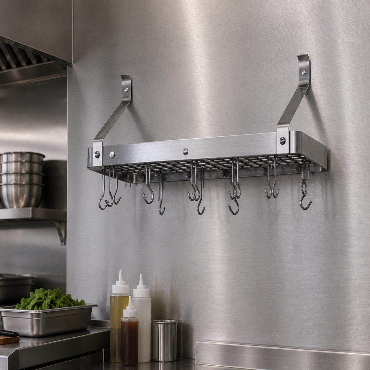 24" Gourmet Bookshelf Wall Rack w/ 12 Hooks