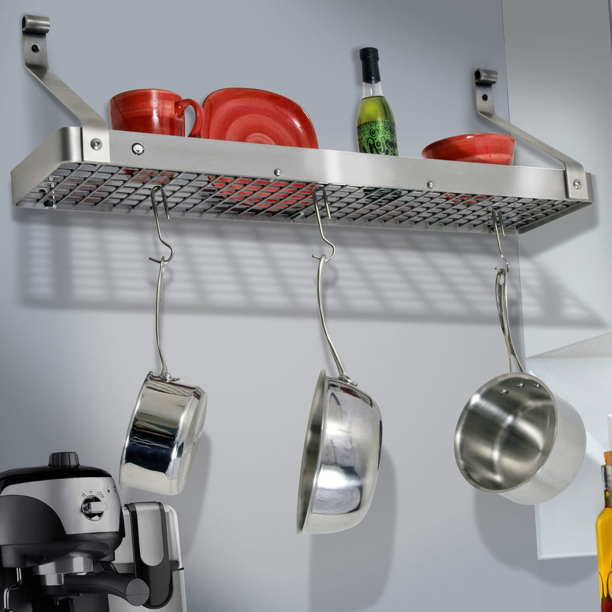 36" Gourmet Bookshelf Wall Rack w/ 12 Hooks