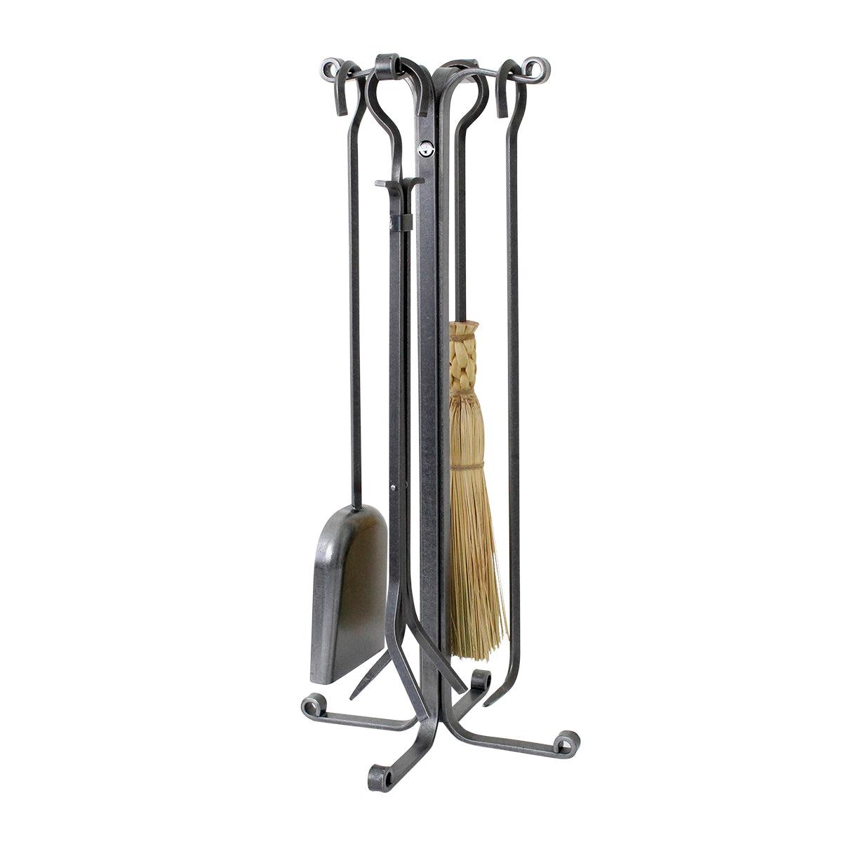 Rolled Eye 4-Piece Fireplace Tool Set Hammered Steel