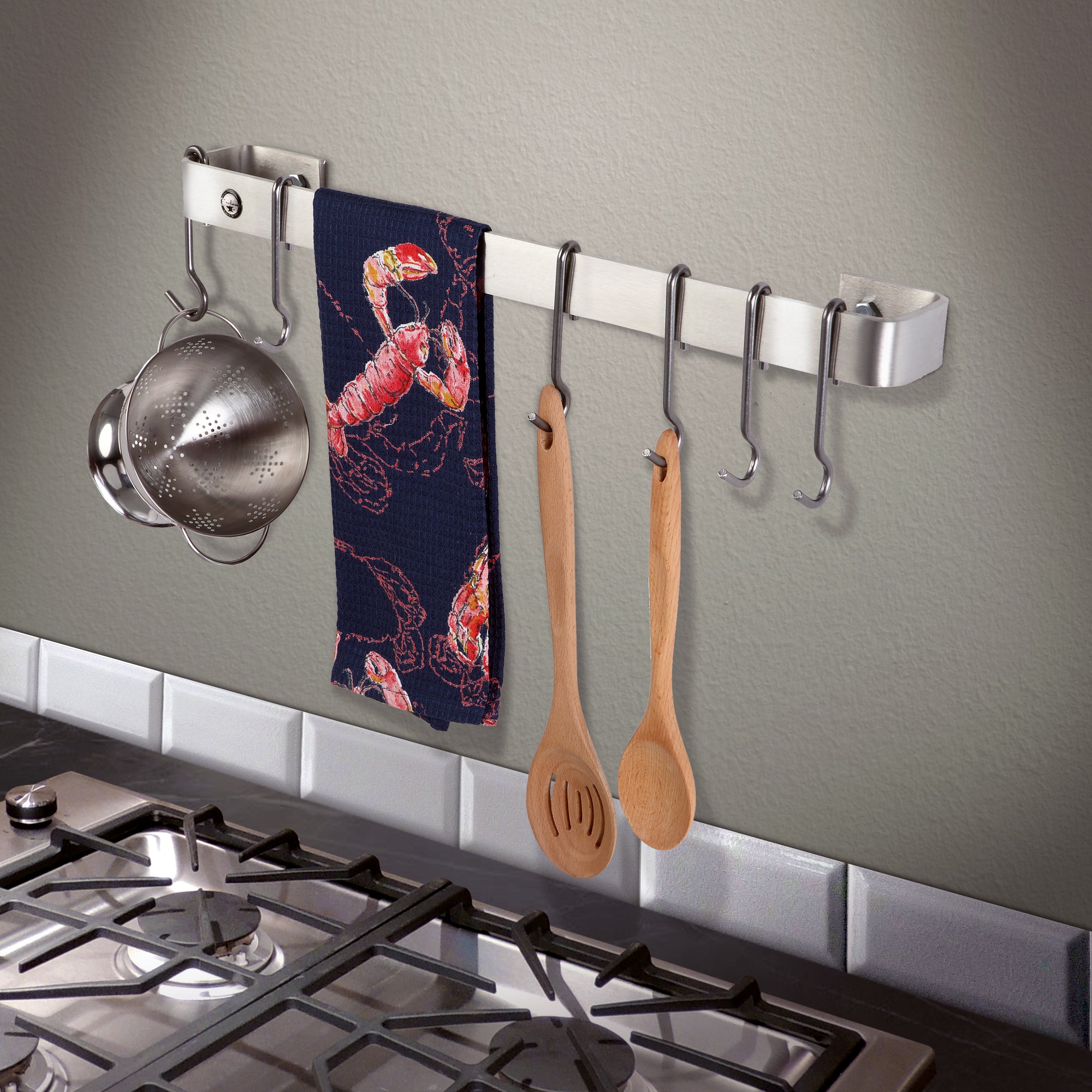 Handcrafted Classic Wall Rack Utensil Bar w 6 Hooks (18", 24", 30" or 36")