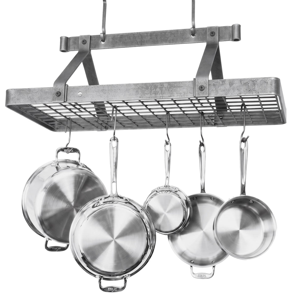 Enclume Ceiling 36" French Rectangle Ceiling Pot Rack w Hooks Hammered Steel