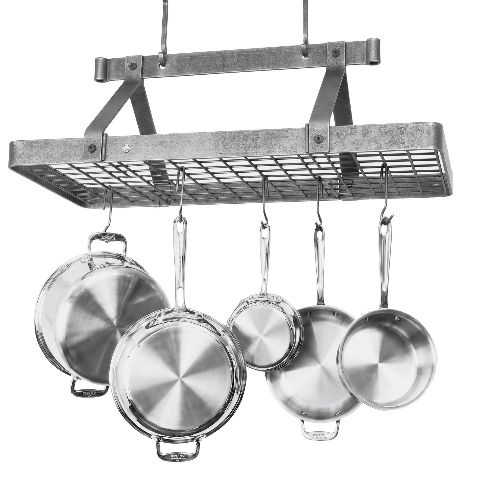 Enclume Ceiling 36" French Rectangle Ceiling Pot Rack w Hooks Hammered Steel