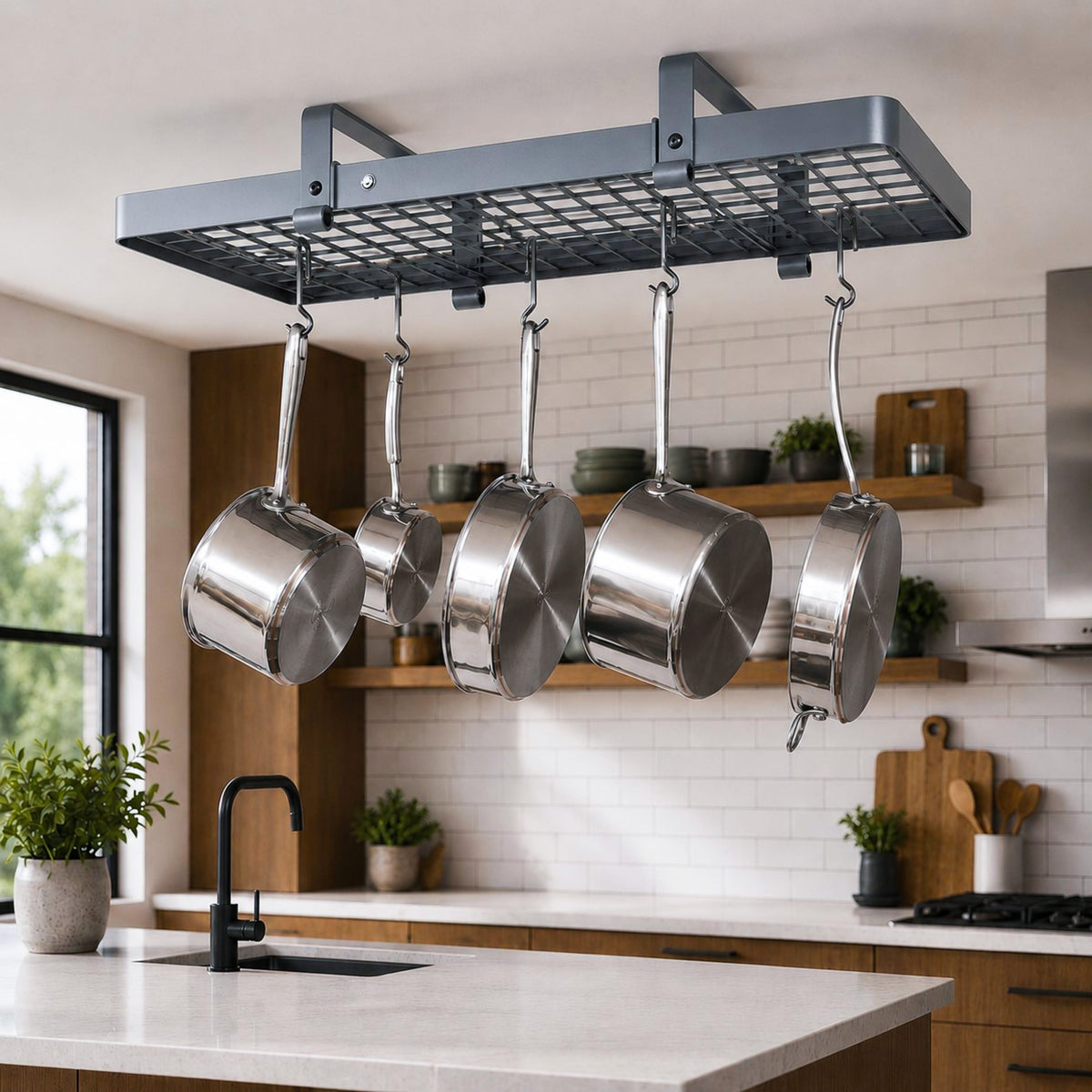 Enclume Ceiling 37" Low Ceiling Rectangle Pot Rack w/ 18 Hooks