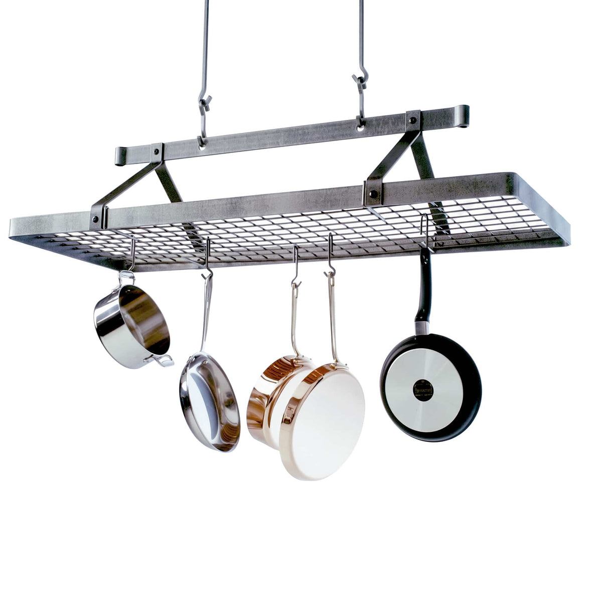 Enclume Ceiling 60" French Rectangle Ceiling Pot Rack w Hooks Hammered Steel