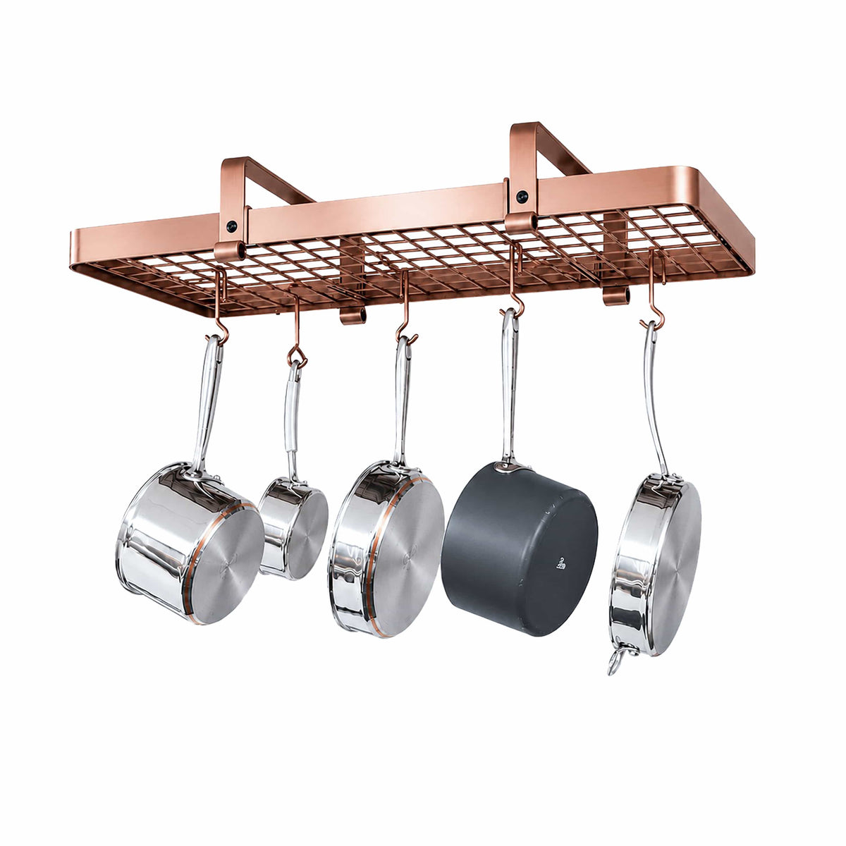 Enclume Ceiling Brushed Copper 37" Low Ceiling Rectangle Pot Rack w/ 18 Hooks