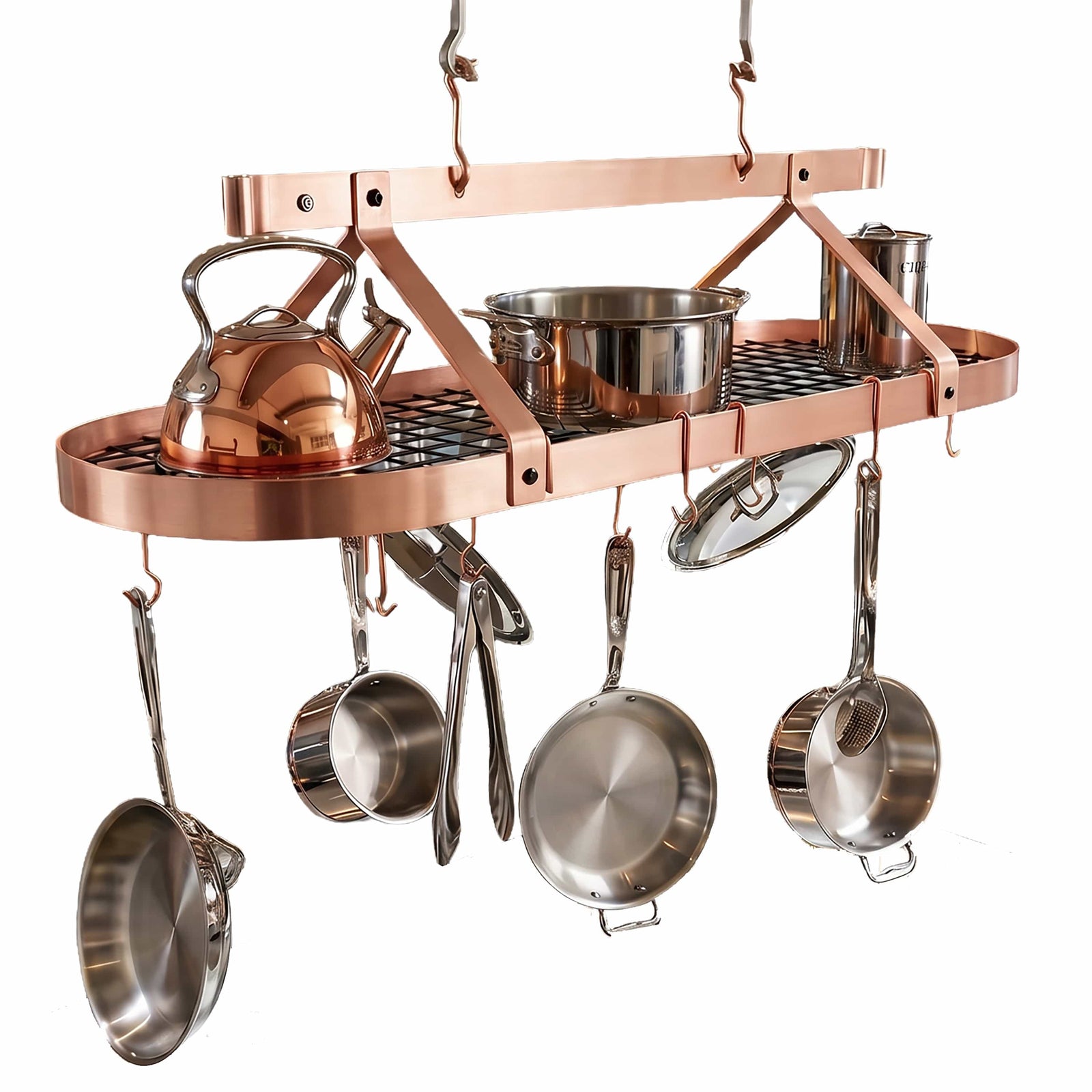 Enclume Ceiling Brushed Copper / 60" Oval Ceiling Pot Rack w/Hooks