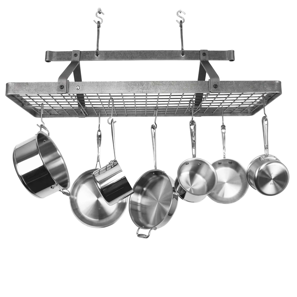 Enclume Ceiling French Rectangle Ceiling Pot Rack w Hooks Hammered Steel