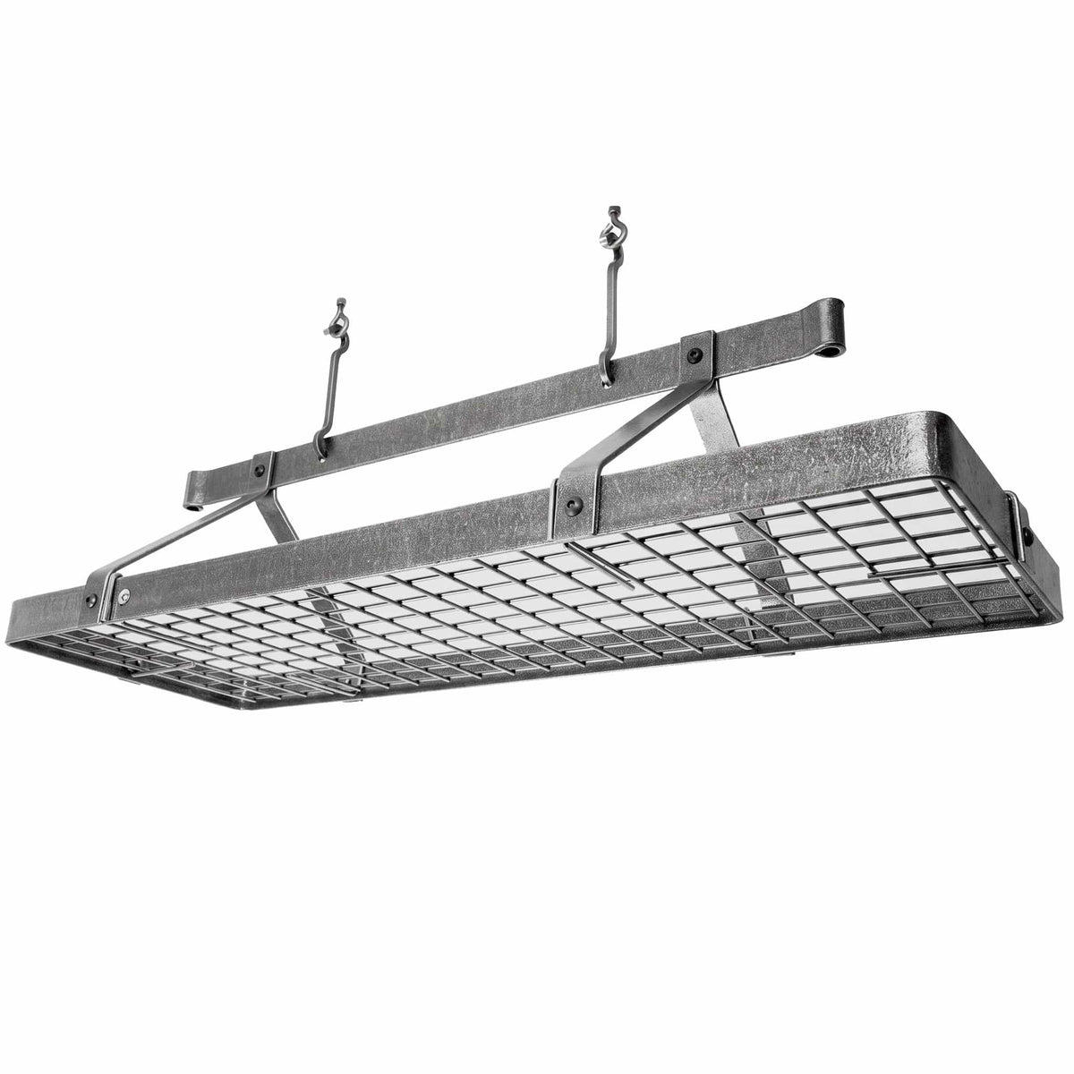 Enclume Ceiling French Rectangle Ceiling Pot Rack w Hooks Hammered Steel