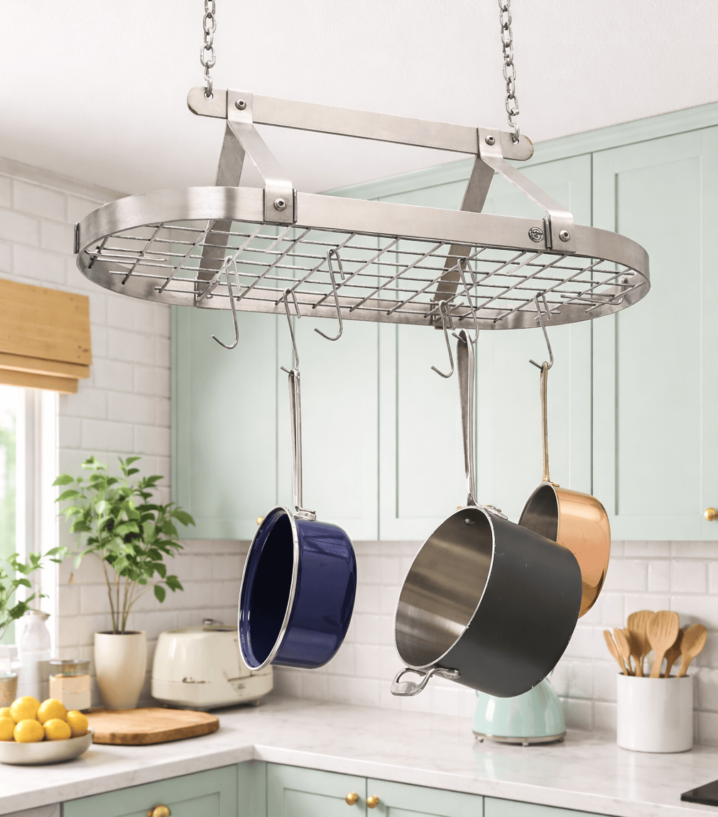 Enclume Ceiling Gourmet Classic Oval Ceiling Pot Rack w/ 12 Hooks, 2 S Hooks and 6" Chain