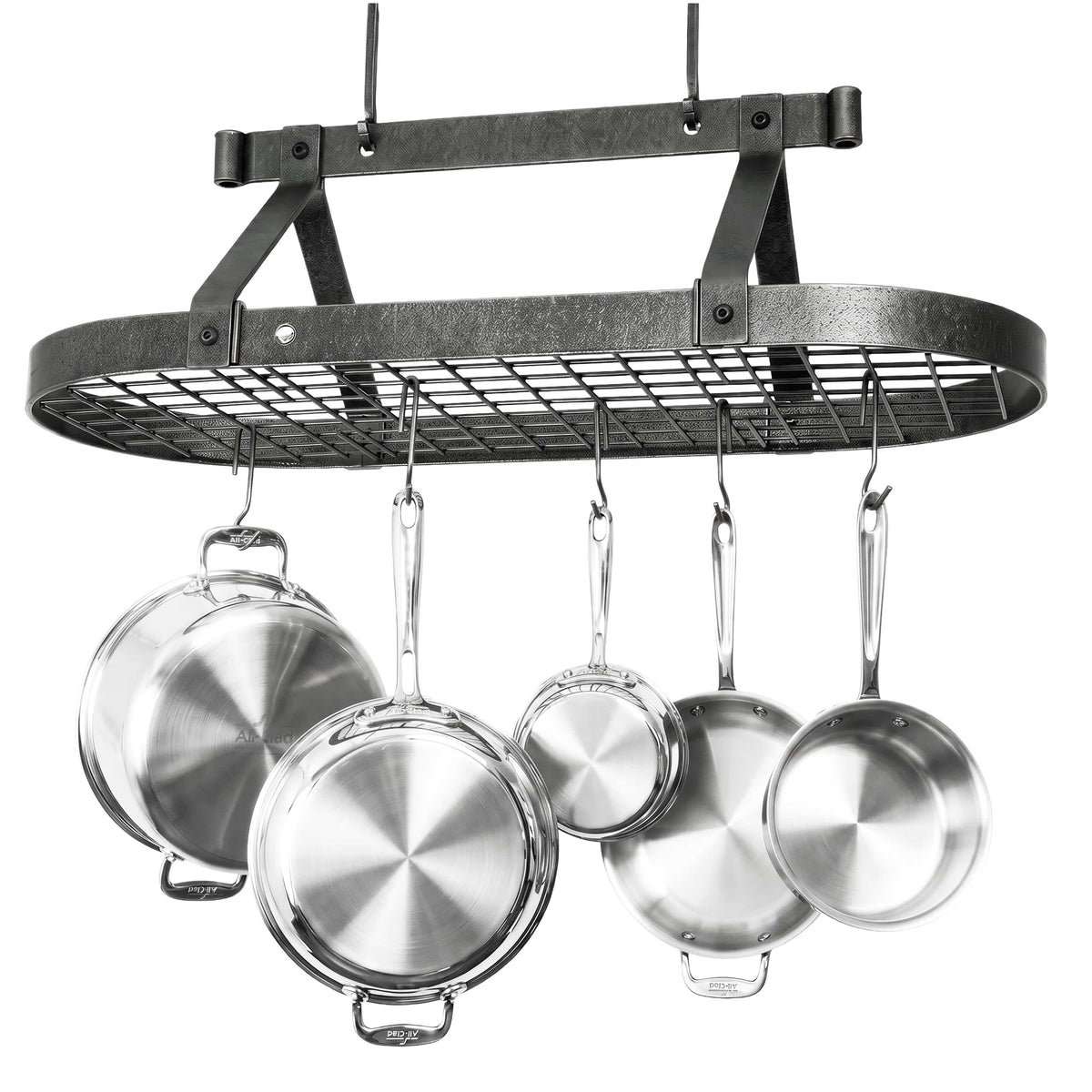 Enclume Ceiling Hammered Steel / 36" Oval Ceiling Pot Rack w/Hooks