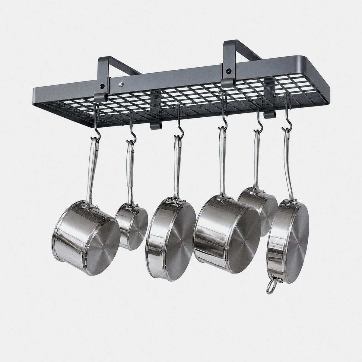 Enclume Ceiling Hammered Steel 37" Low Ceiling Rectangle Pot Rack w/ 18 Hooks