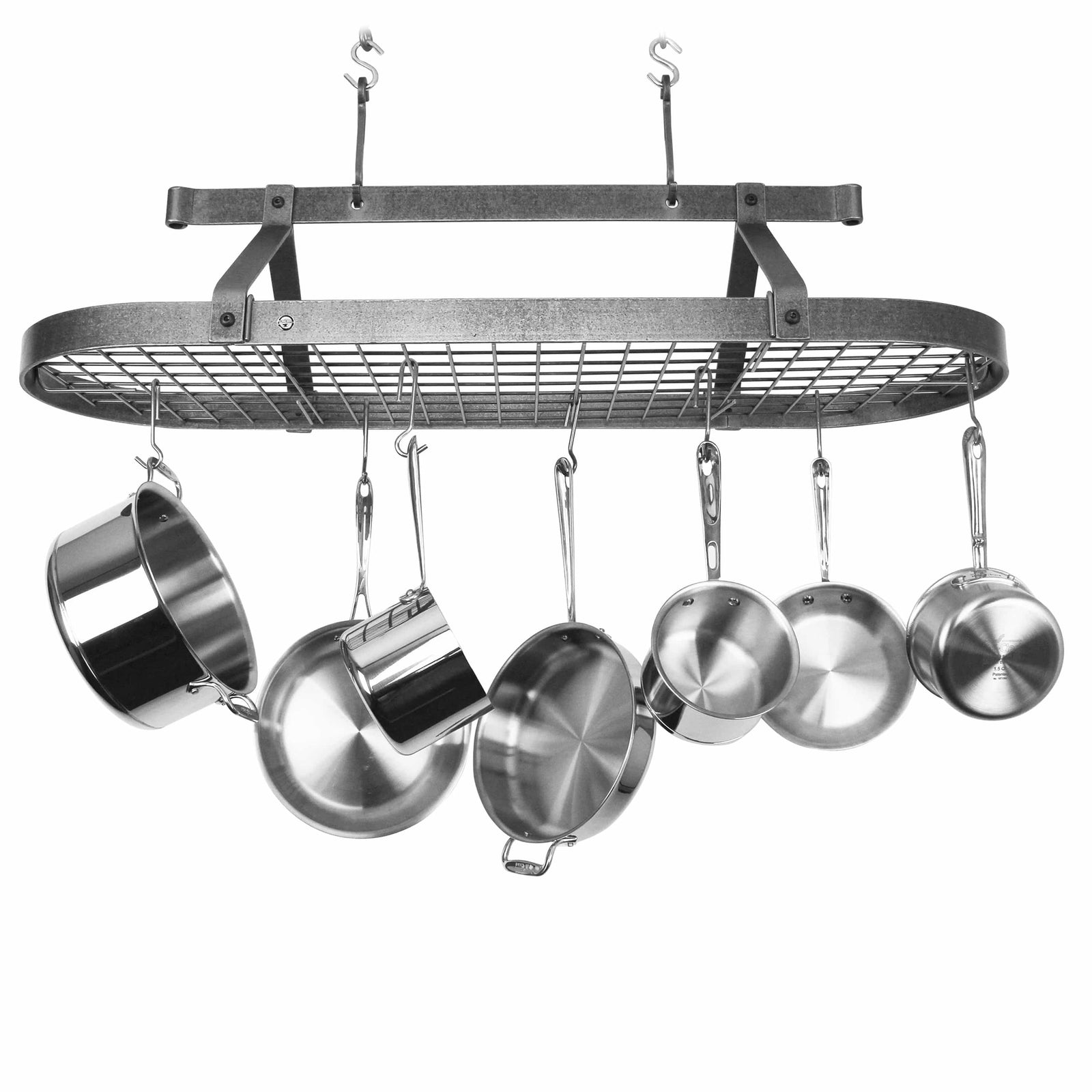 Enclume Ceiling Hammered Steel / 48" Oval Ceiling Pot Rack w/Hooks
