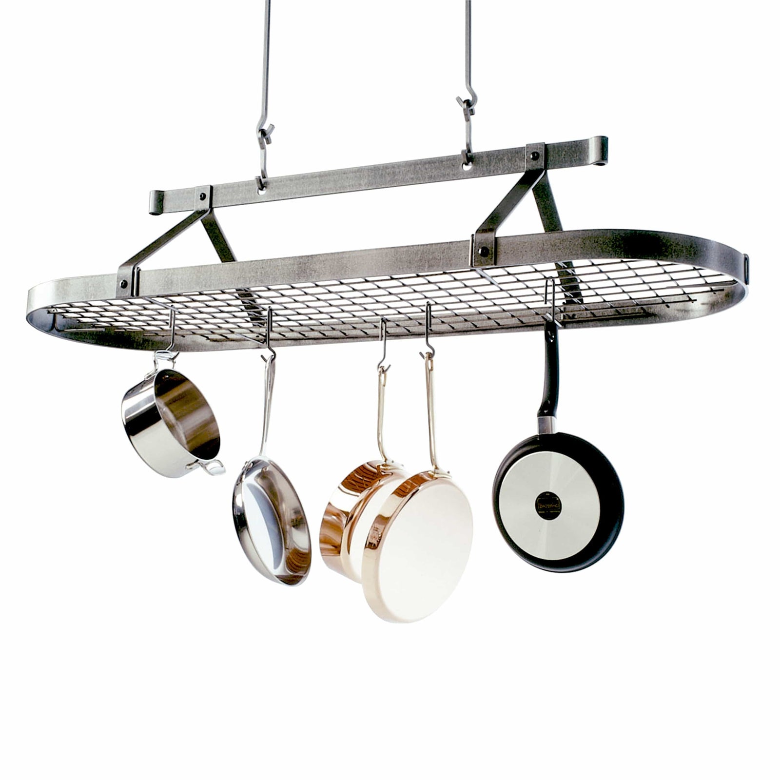 Enclume Ceiling Hammered Steel / 60" Oval Ceiling Pot Rack w/Hooks