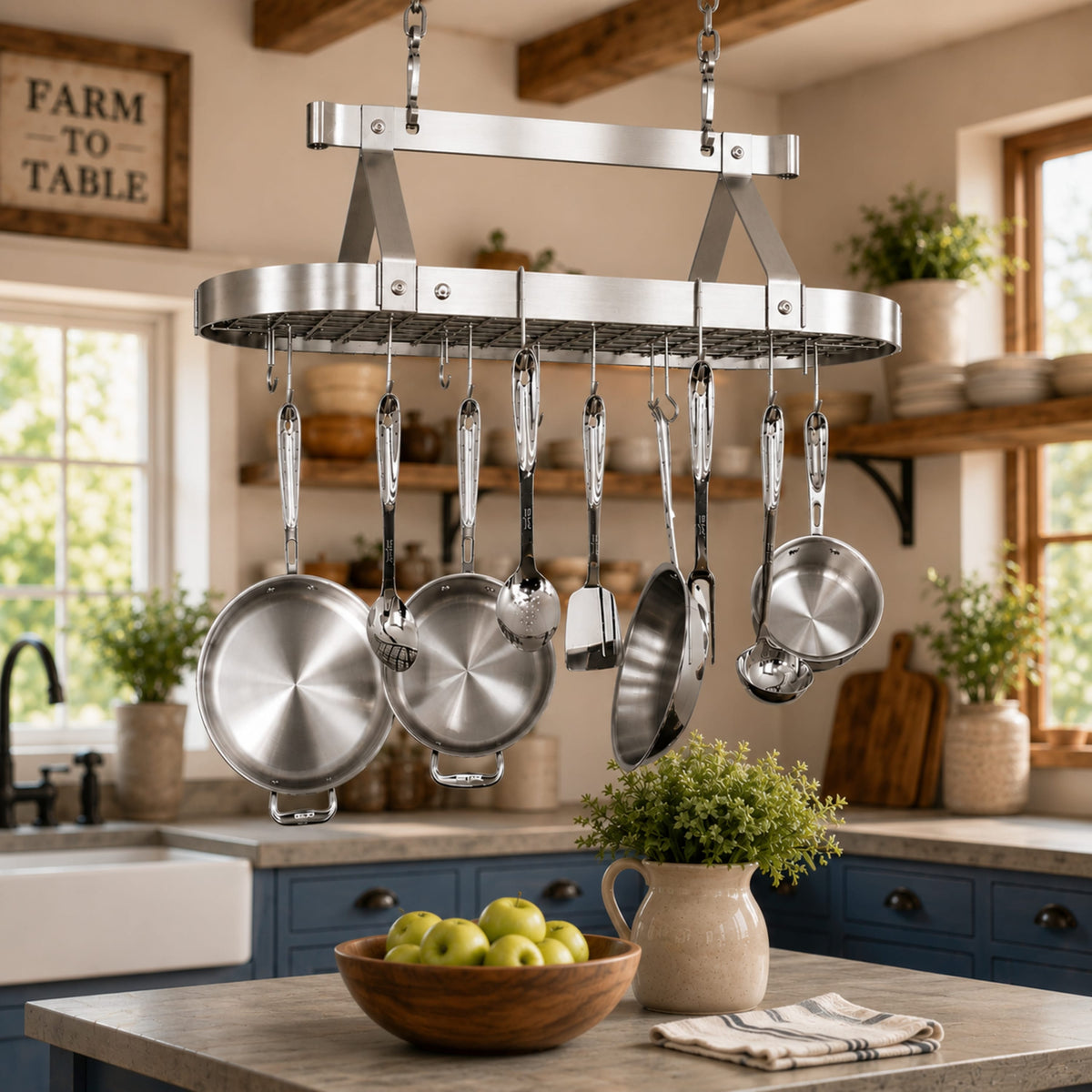Enclume Ceiling Oval Ceiling Pot Rack w/Hooks