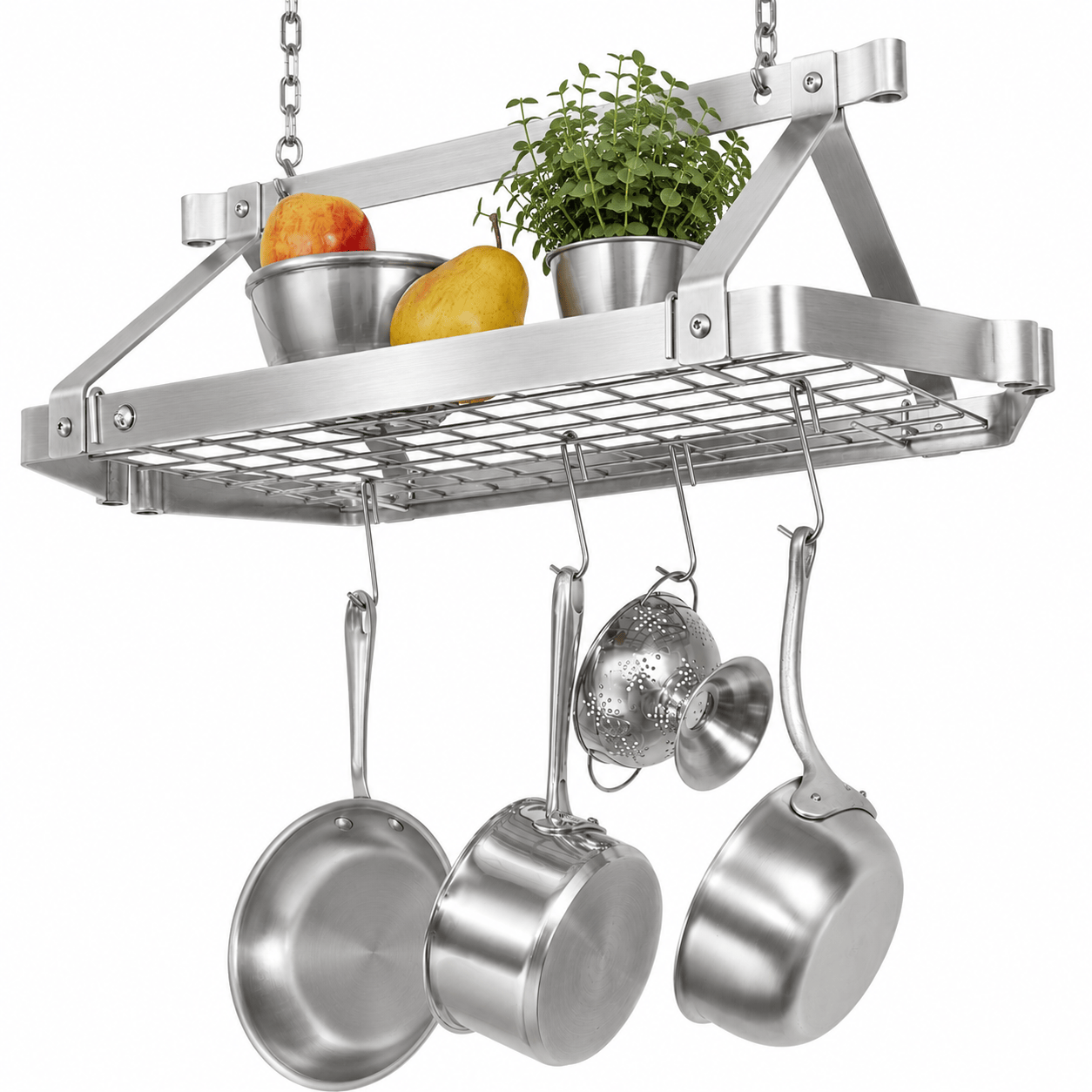 Enclume Ceiling Retro Rectangle Ceiling Pot Rack w/ 12 Hooks, 2 S Hooks & 6" Chain