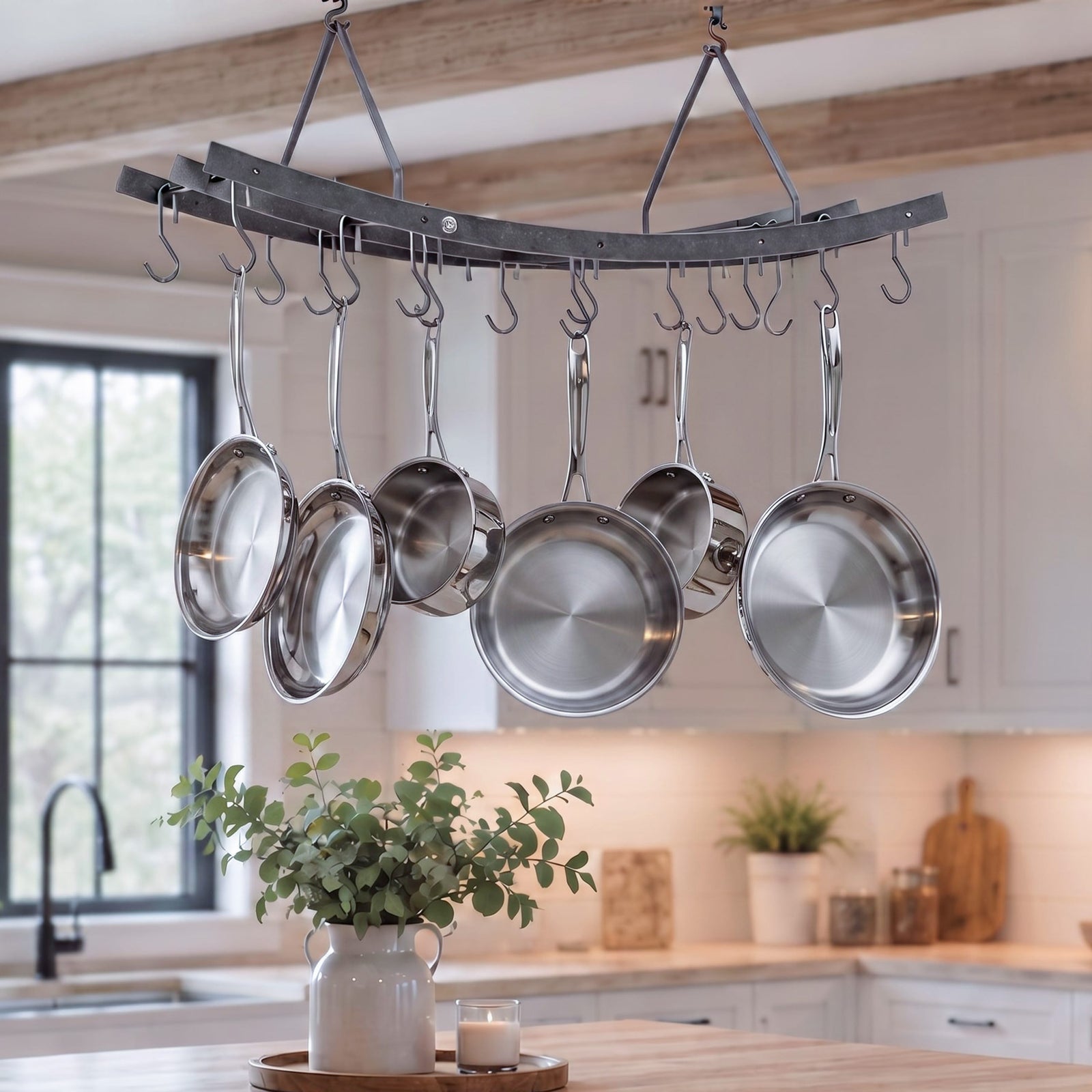 Enclume Ceiling Reversible Arch Ceiling Pot Rack in Hammered Steel