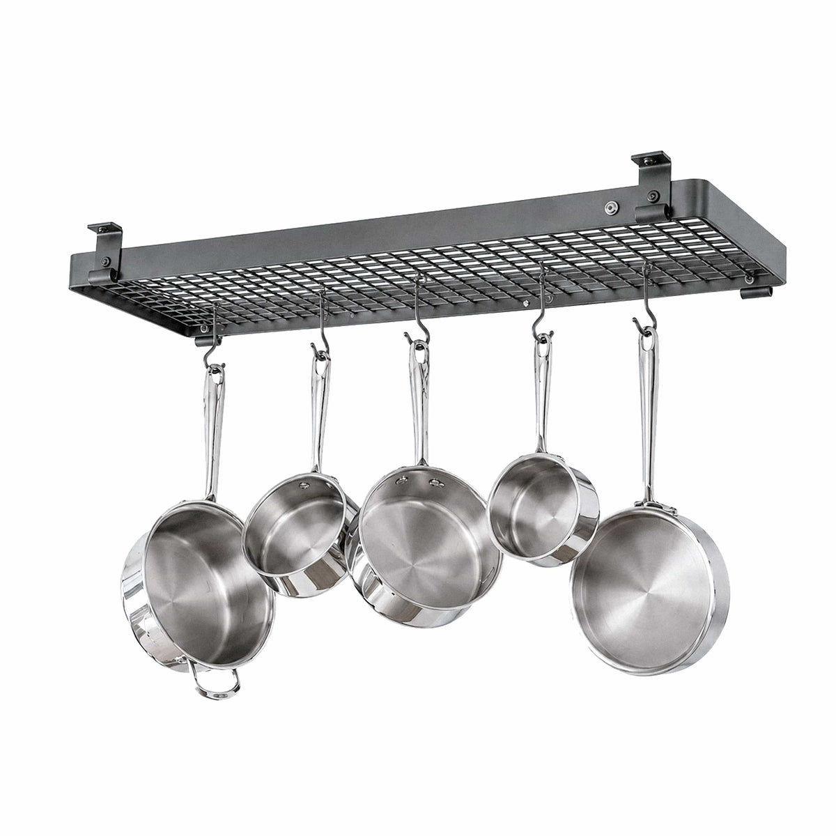 Enclume Design Products Ceiling Handcrafted 36" Rectangle Flush Mounted Ceiling Rack w 12 Hooks, Hammered Steel