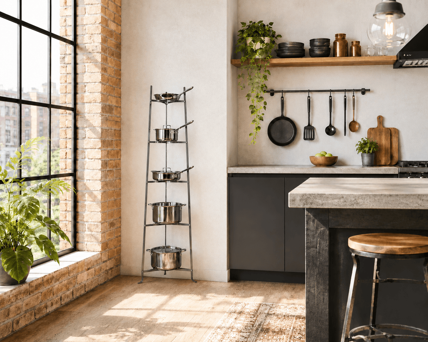 Enclume Design Products Floor Hammered Steel 5-Tier Large Classic Cookware Stand