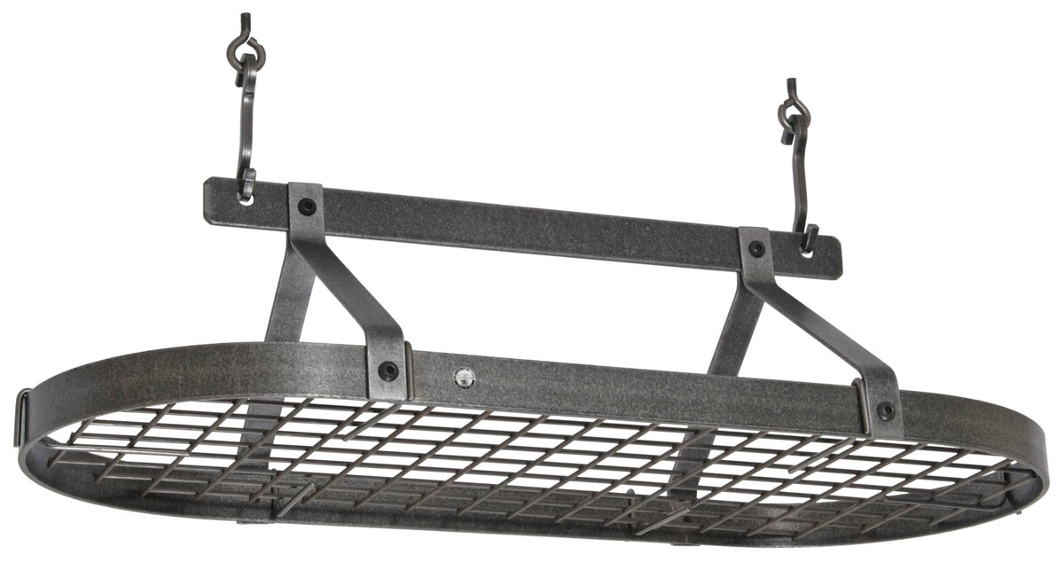 Enclume Design Products Grande Cuisine Oval Ceiling Rack w 18 Hooks, Hammered Steel