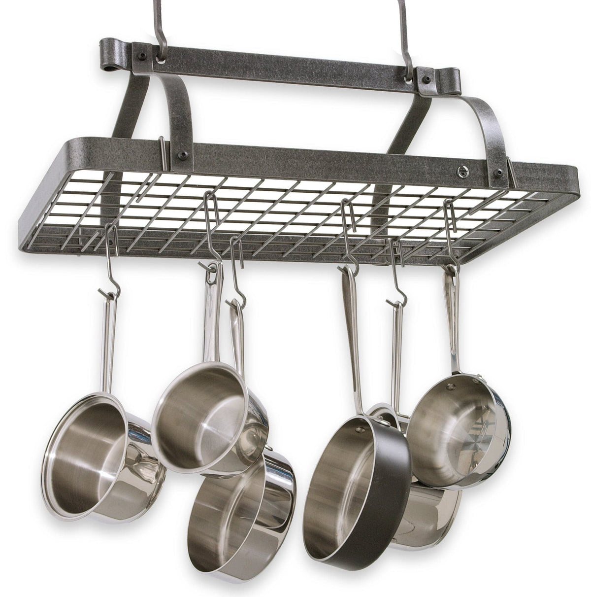 Enclume Design Products Hammered Steel Grande Cuisine Rectangle Ceiling Rack w 18 Hooks