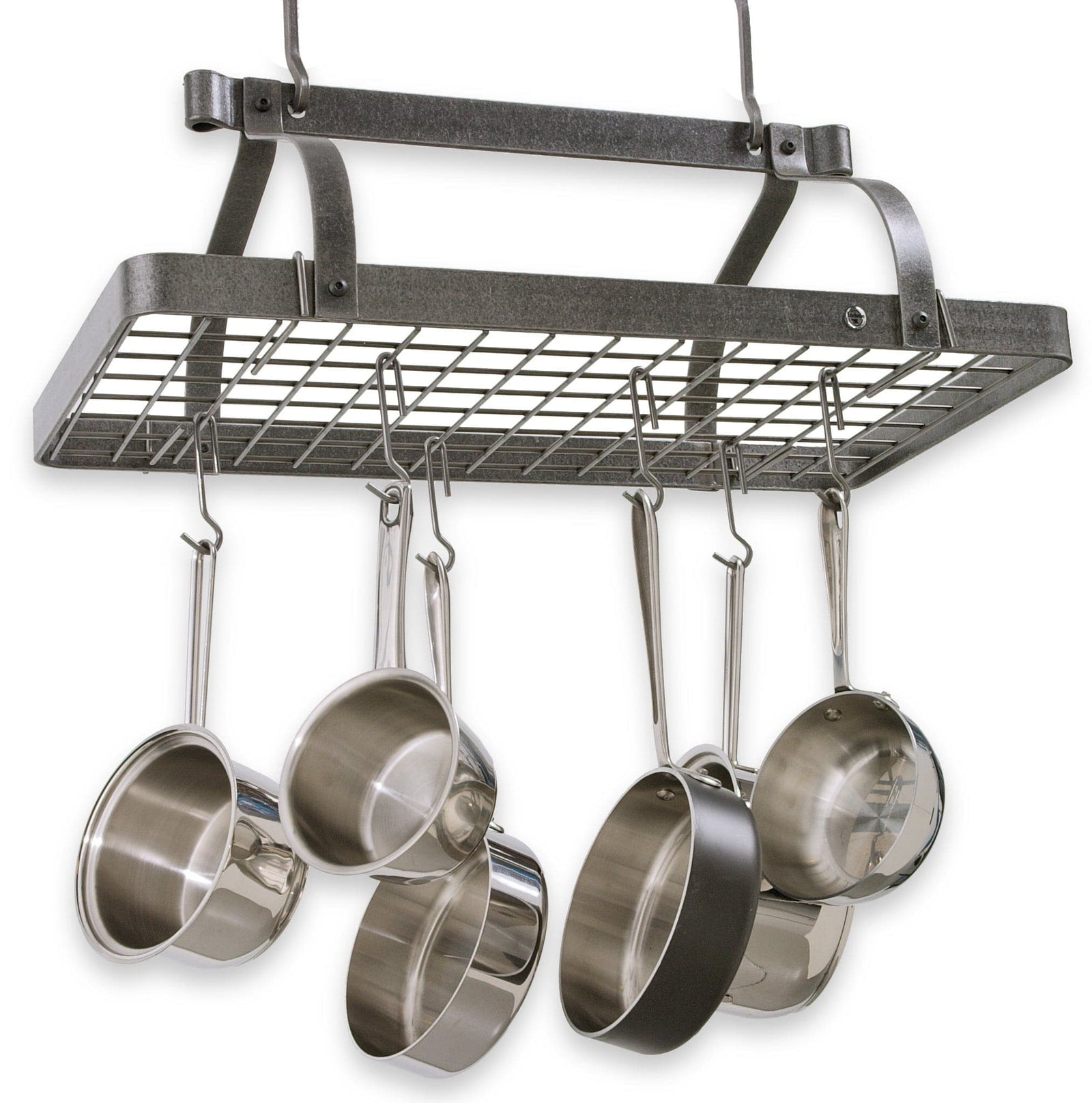 Enclume Design Products Hammered Steel Grande Cuisine Rectangle Ceiling Rack w 18 Hooks