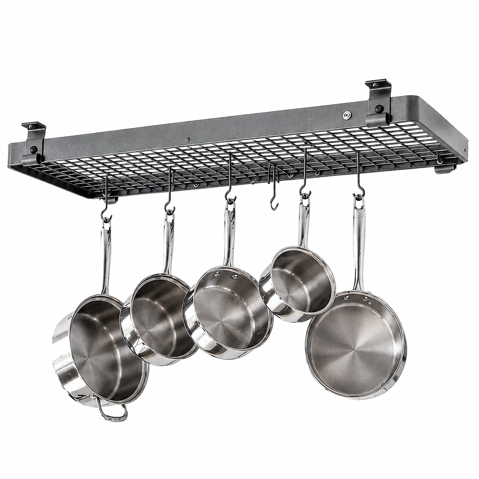 Enclume Design Products Handcrafted 36" Narrow Flush Mounted Ceiling Rack w 12 Hooks, Hammered Steel