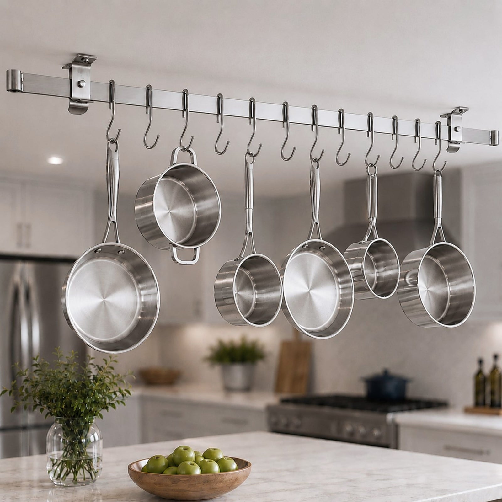 Enclume Design Products Handcrafted Low Ceiling Bar in Hammered Steel, Brushed Stainless or Copper