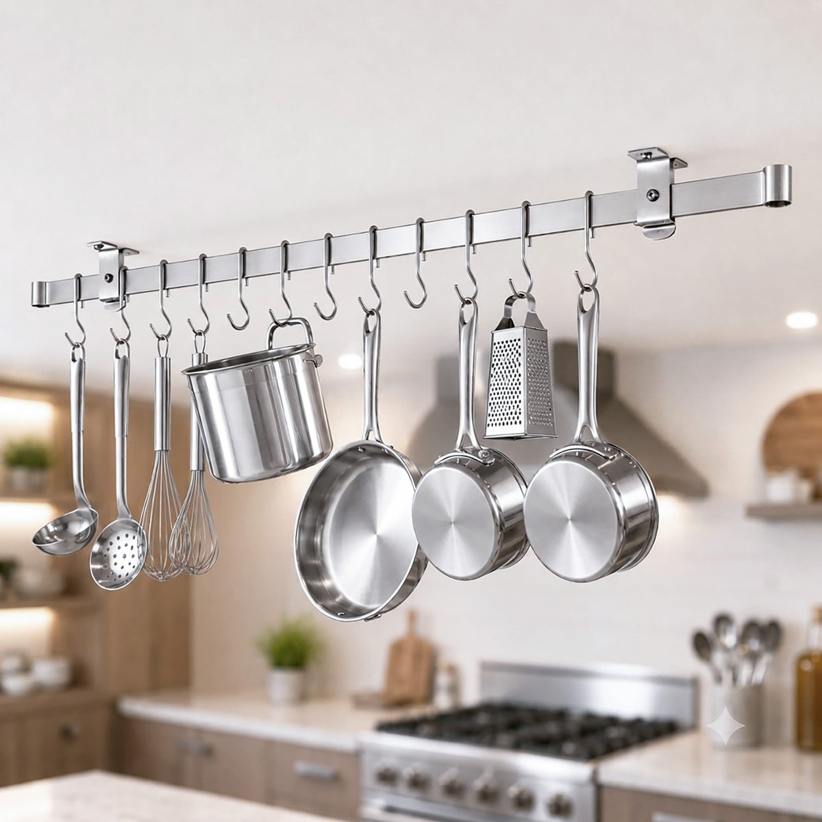 Enclume Design Products Handcrafted Low Ceiling Bar in Hammered Steel, Brushed Stainless or Copper