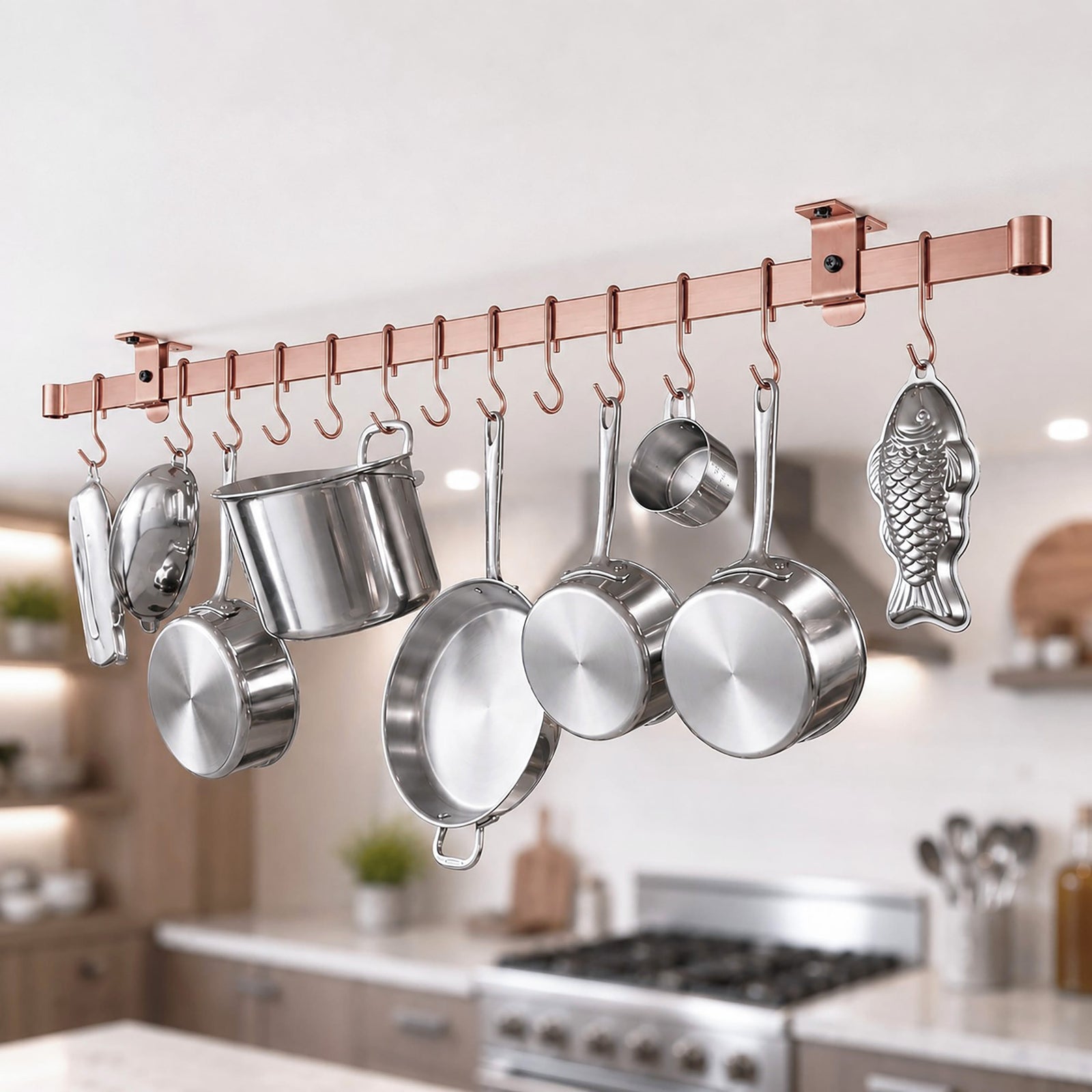 Enclume Design Products Handcrafted Low Ceiling Bar in Hammered Steel, Brushed Stainless or Copper