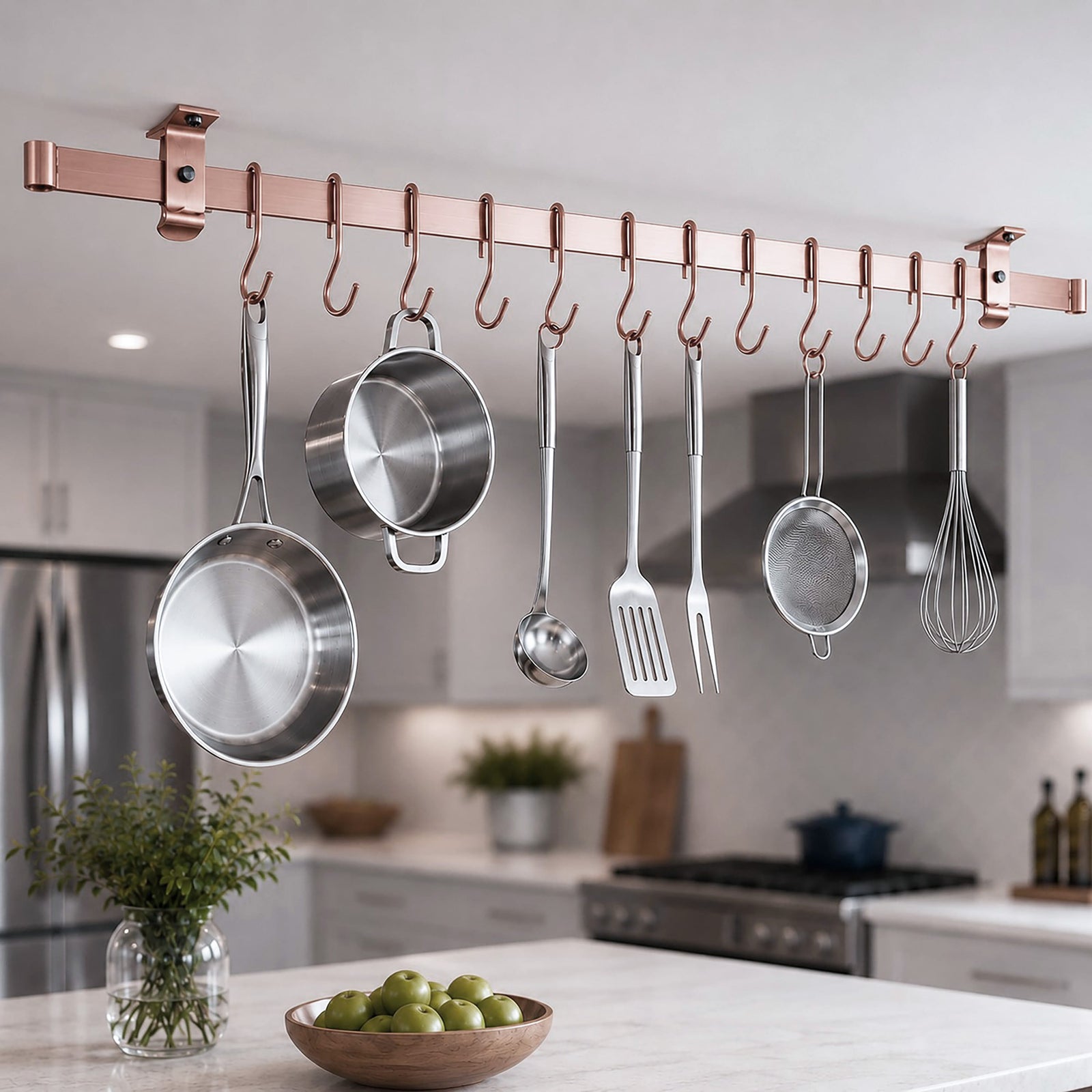 Enclume Design Products Handcrafted Low Ceiling Bar in Hammered Steel, Brushed Stainless or Copper