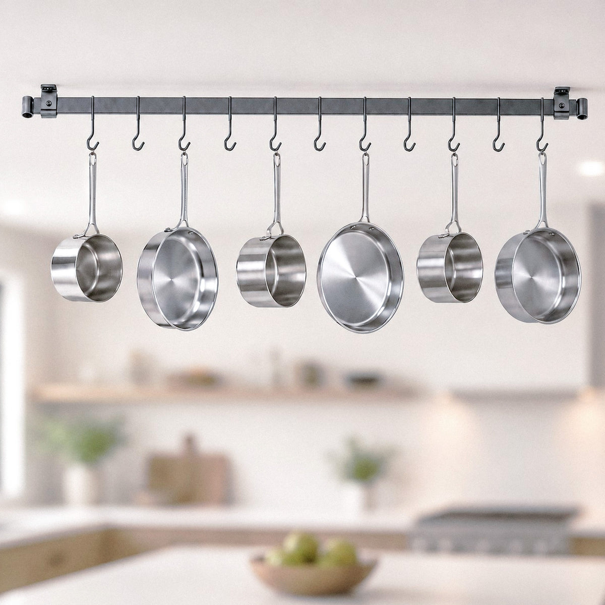Enclume Design Products Handcrafted Low Ceiling Bar in Hammered Steel, Brushed Stainless or Copper