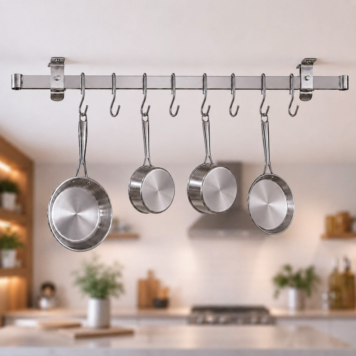 Enclume Design Products Handcrafted Low Ceiling Bar in Hammered Steel, Brushed Stainless or Copper