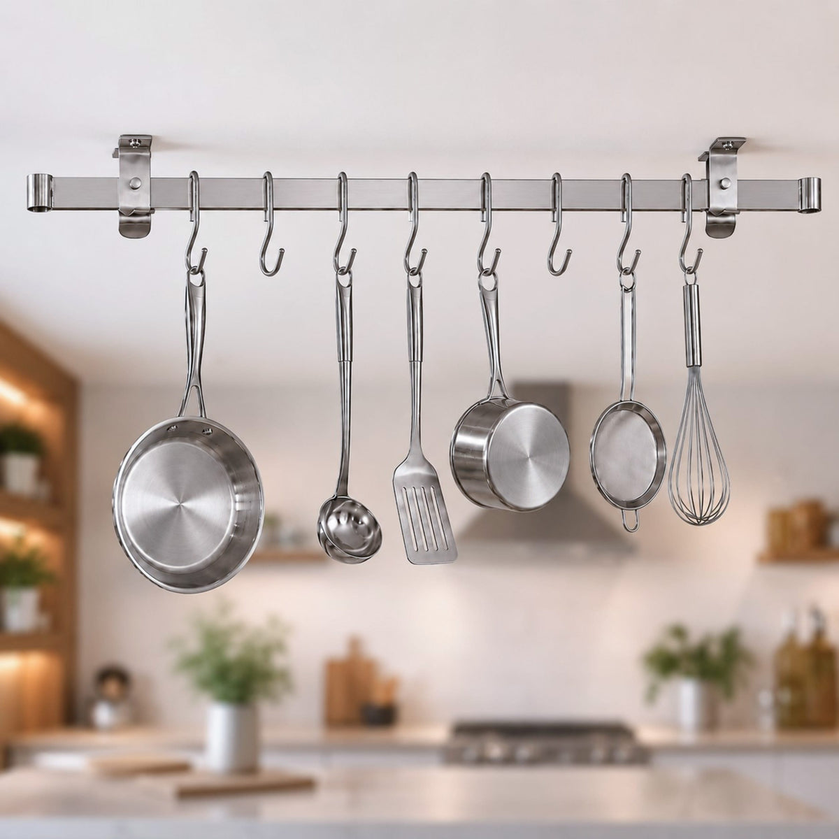 Enclume Design Products Handcrafted Low Ceiling Bar in Hammered Steel, Brushed Stainless or Copper