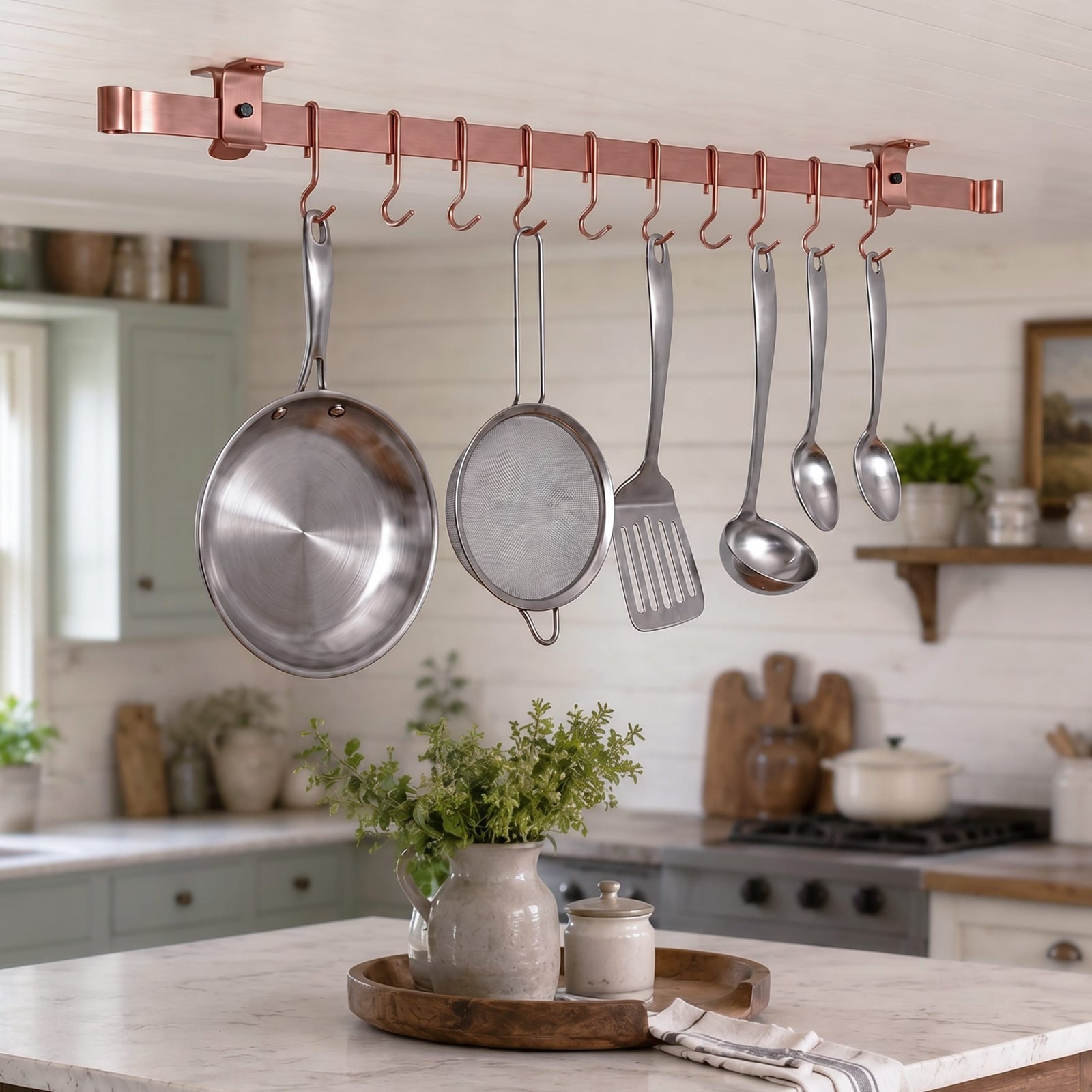 Enclume Design Products Handcrafted Low Ceiling Bar in Hammered Steel, Brushed Stainless or Copper